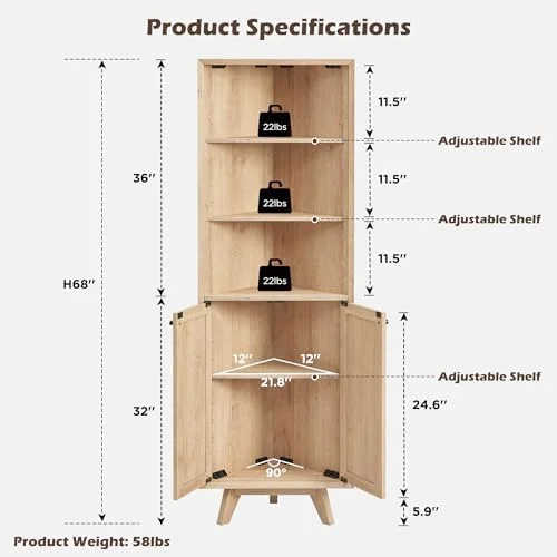 RUNFAYBIU Natural Rattan Bathroom Floor Cabinet  Modern   Cabinet with Sliding Door & 3  Drawers  Mid Century Small Freestanding Cabinet for Bathroom  Kitchen  Dining Room  Entryway