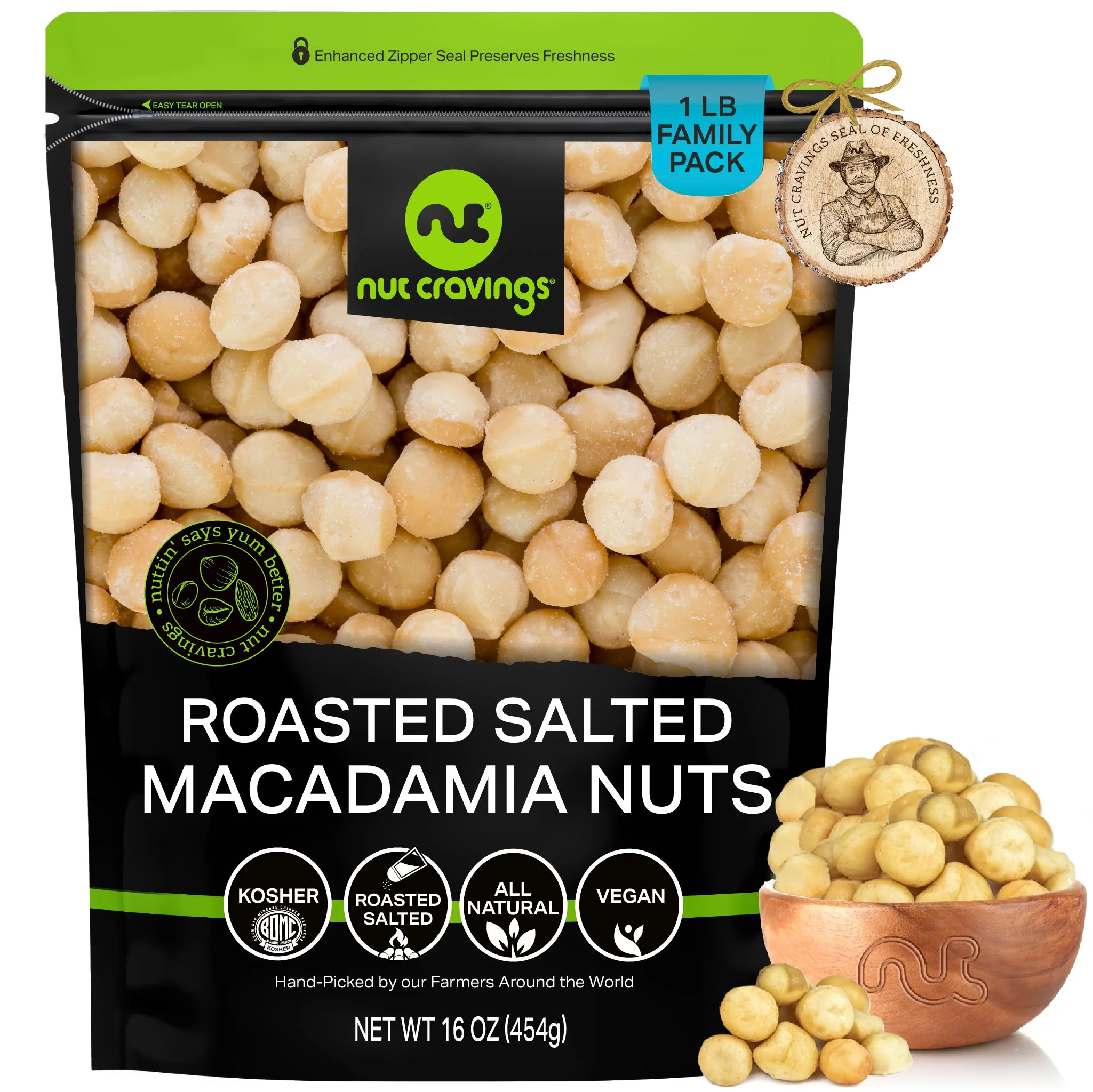 Macadamia Nuts Freshly Roasted & Salted (16oz - 1 lbs) by Nut Cravings