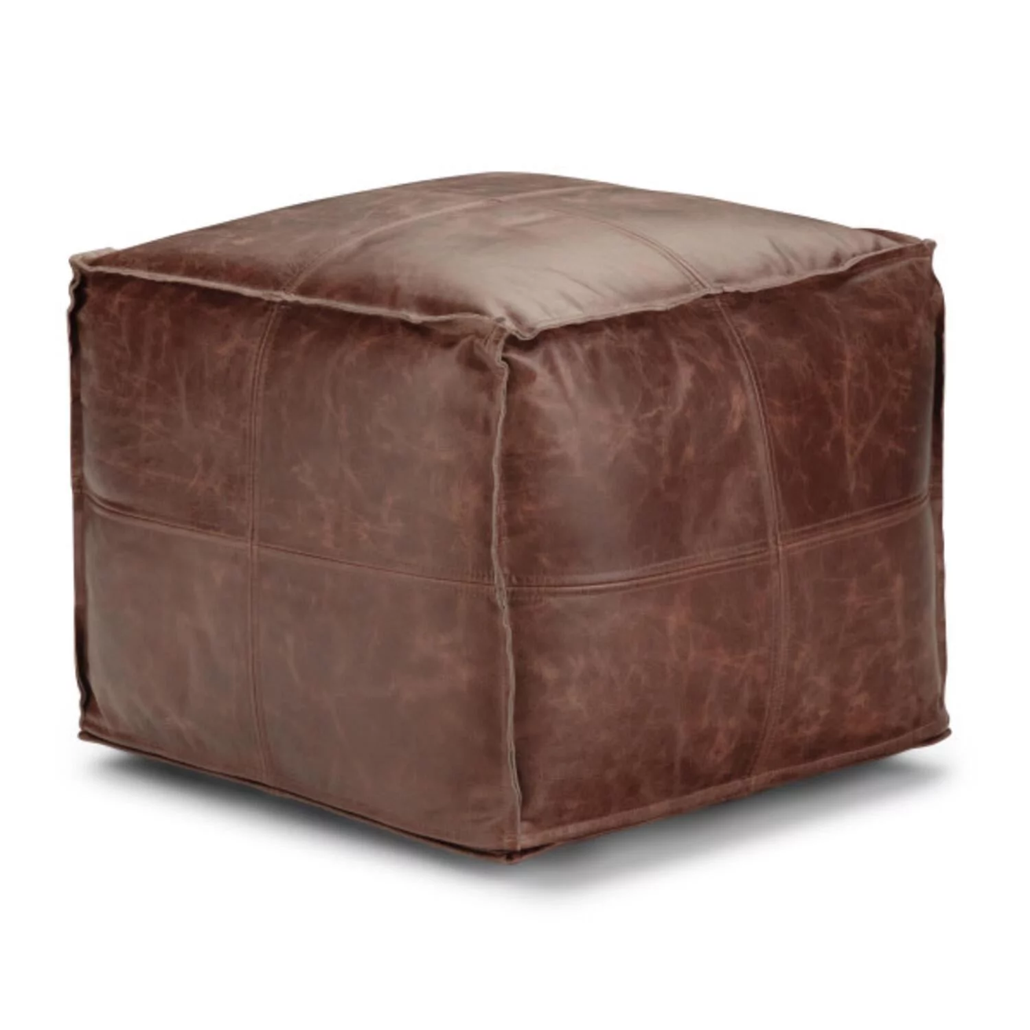 Sheffield Boho Square Pouf in Brown Genuine Leather