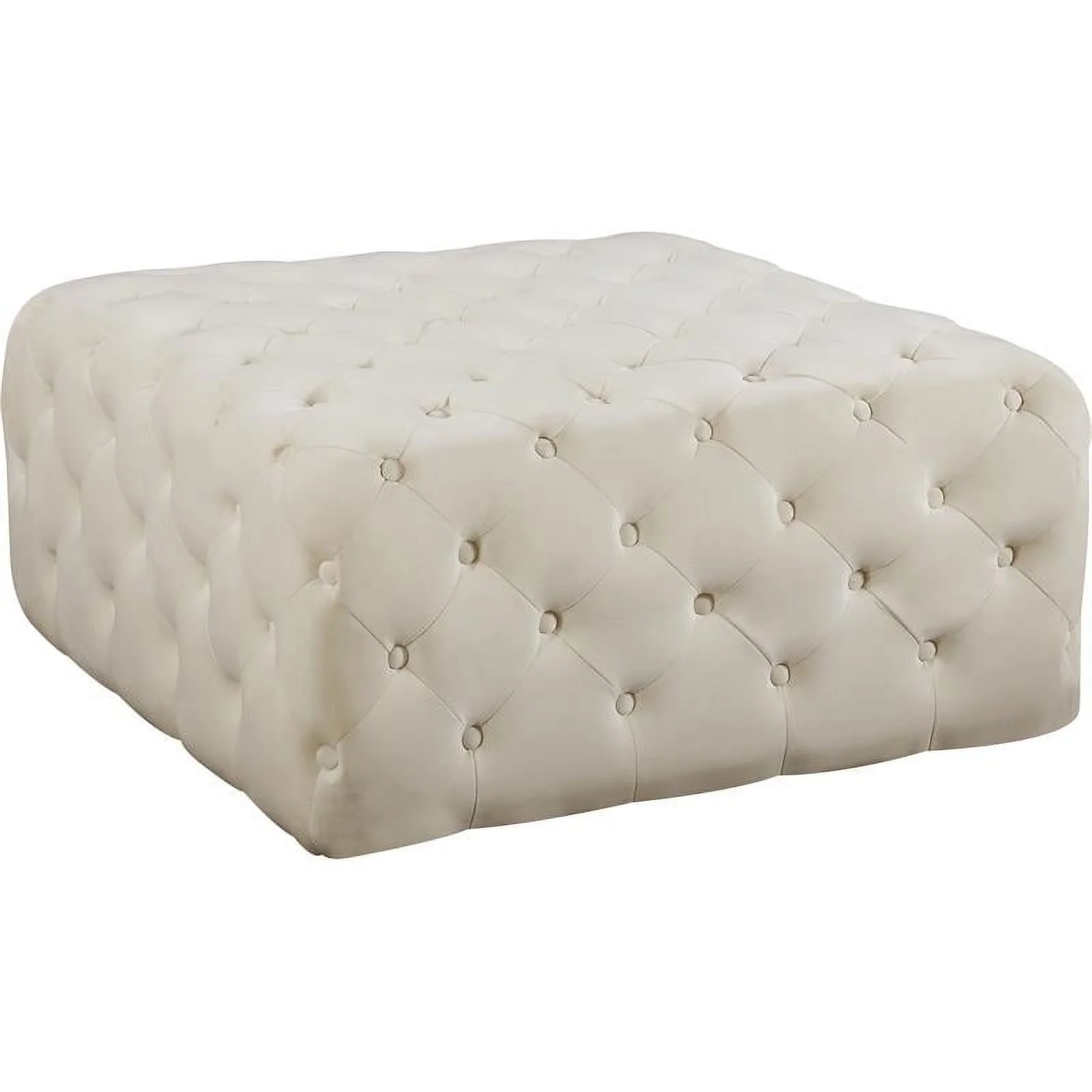 Meridian Furniture Ariel Button Tufted Cream Velvet Ottoman and Bench