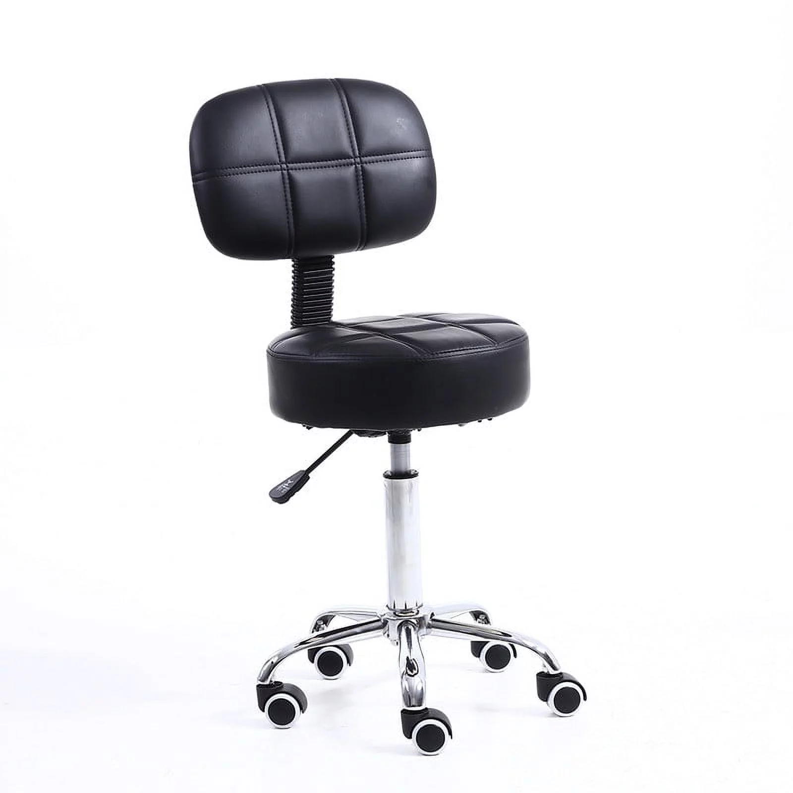 KKTONER Round Rolling Stool with Back PU Leather Height Adjustable Swivel Drafting Work SPA Medical Salon Stools Chair with Wheels (Black)