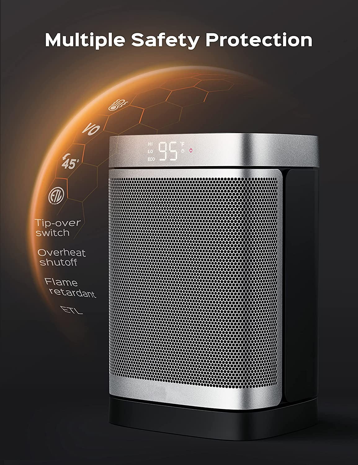 1500W Small Space Heater, 70° Oscillating Electric Heater for Indoor Use, Digital Thermostat