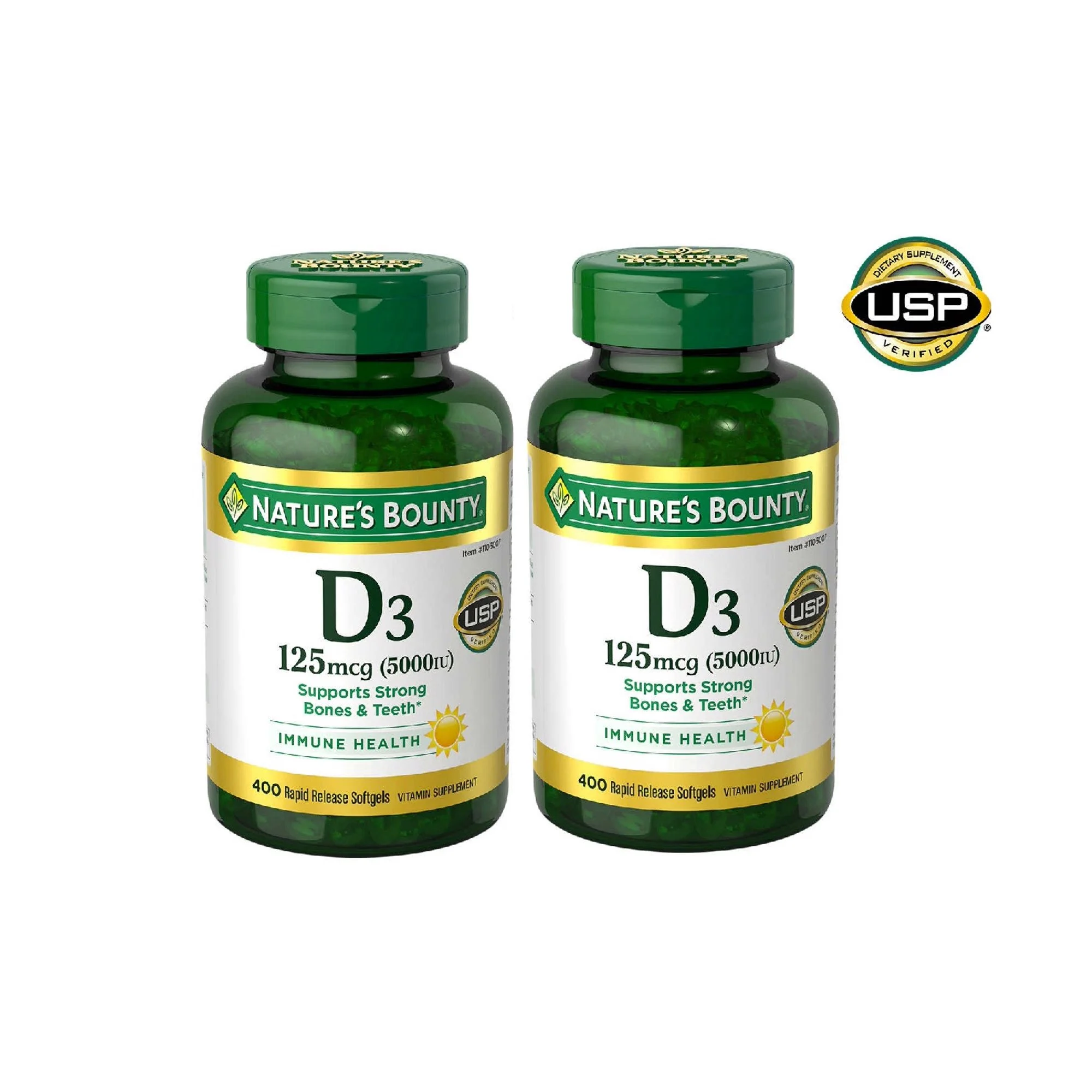 2 Pack| Nature's Bounty Vitamin D3 125 mcg, 400 Softgels