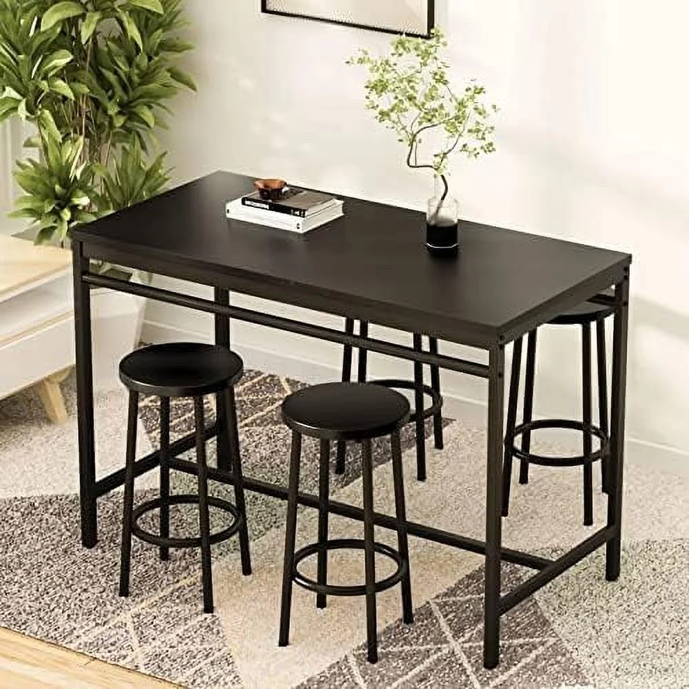 KHBIULIFE Dining Room Table Set   Dining Table Set for 4  Industrial Kitchen Table with 4 Square Stools  5 Piece Height Pub Dinner Table Set for 4  Bistro Table and Chairs for Small Space