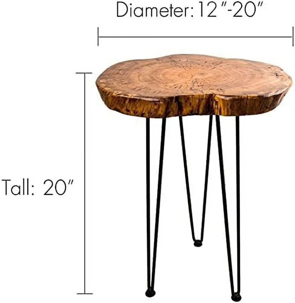 NLIBOOMLife Hurricom Round Accent Table  Rustic Old Elm Wood Round End Table with 3-Leg Metal Stand