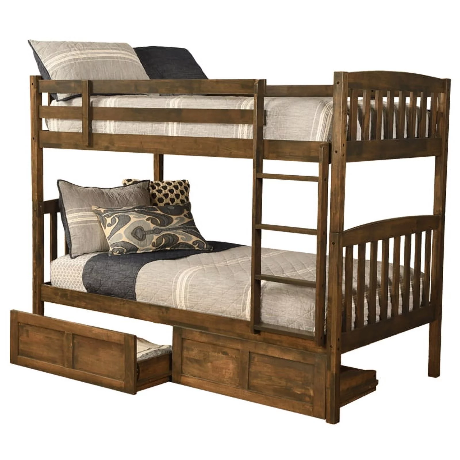 Kodiak Furniture Claire Twin Wood Bunk Bed with Storage Drawers in Walnut Brown