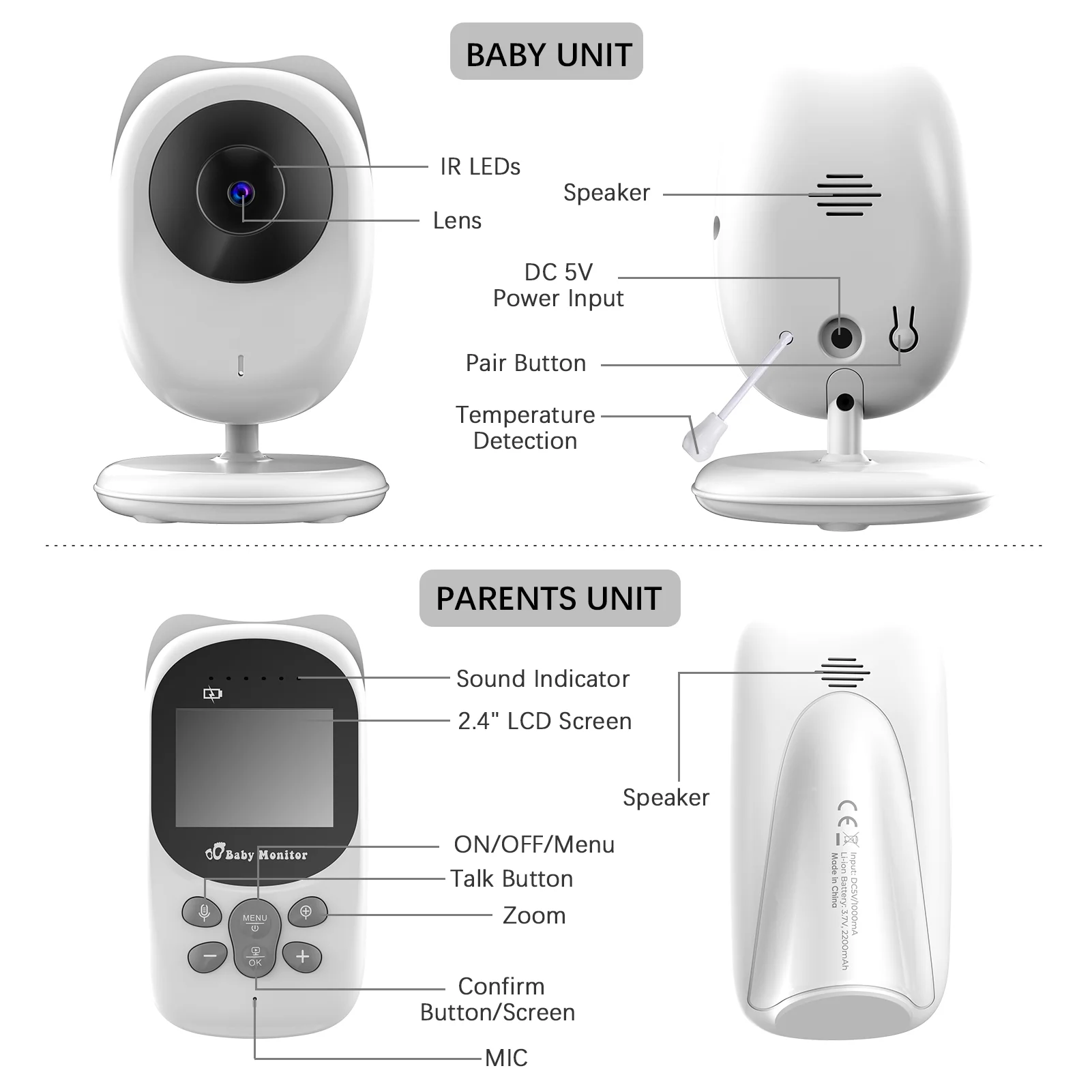 ametoys Wireless Monitor Digital Video Monitor for with 2.4 Inch LCD Screen 50M Indoor Transmission Supports Room Detection IR Setting Built-in Lullabies