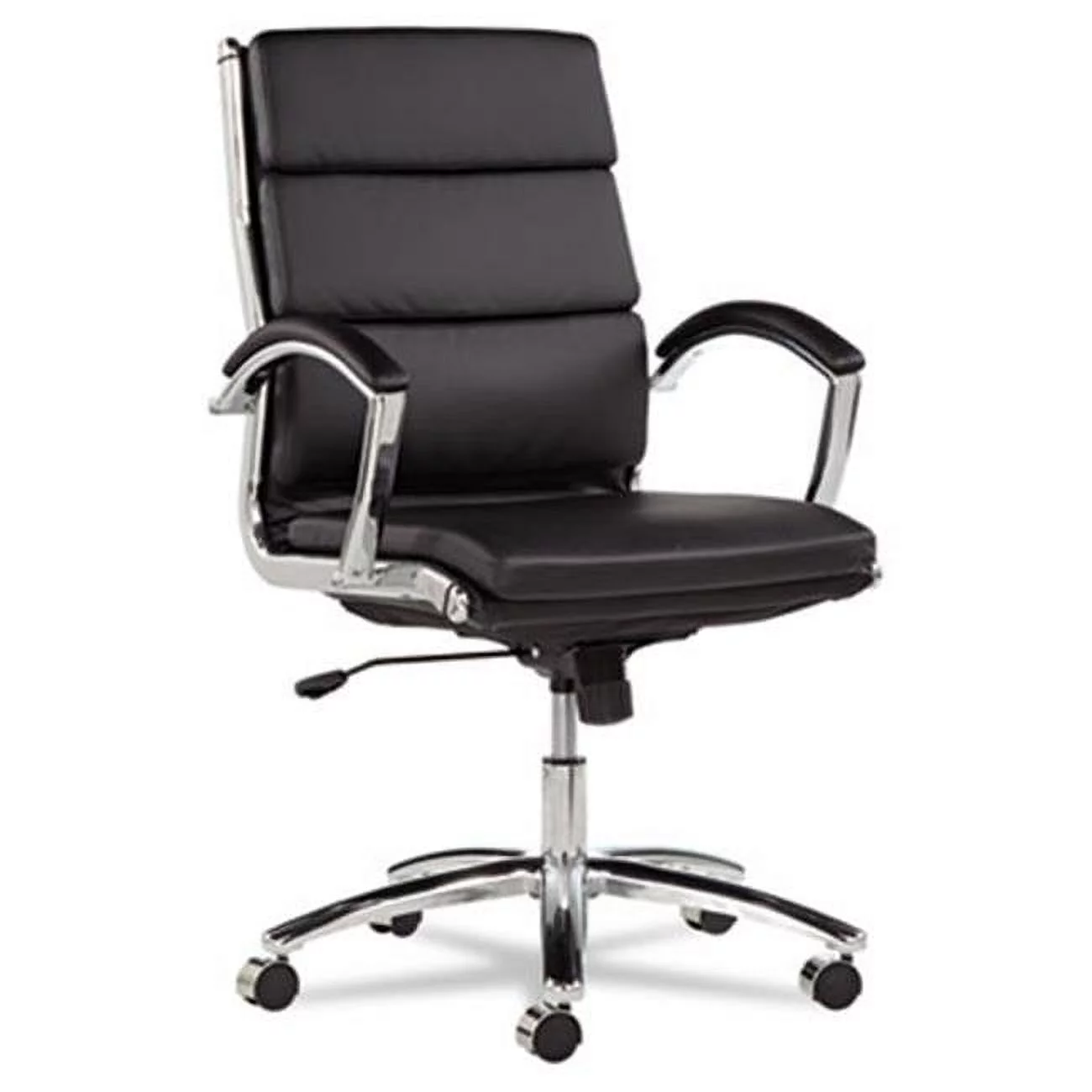 Alera  Neratoli Mid-Back Swivel-Tilt Chair - Black Leather - Chrome Frame