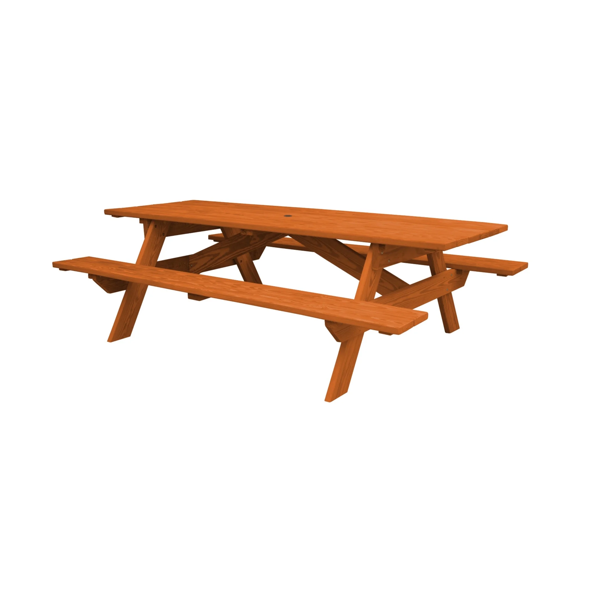 HomeRoots  Redwood Solid Wood Outdoor Picnic Table with Umbrella Hole