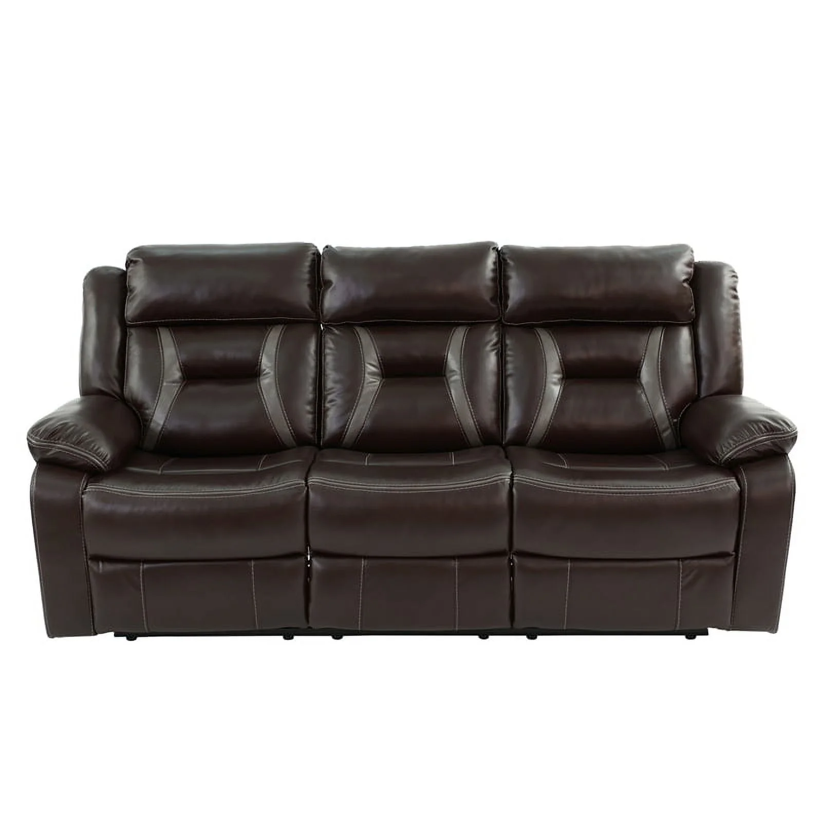 Poundex Furniture Gel Leatherette Sofa Recliner in Dark Brown