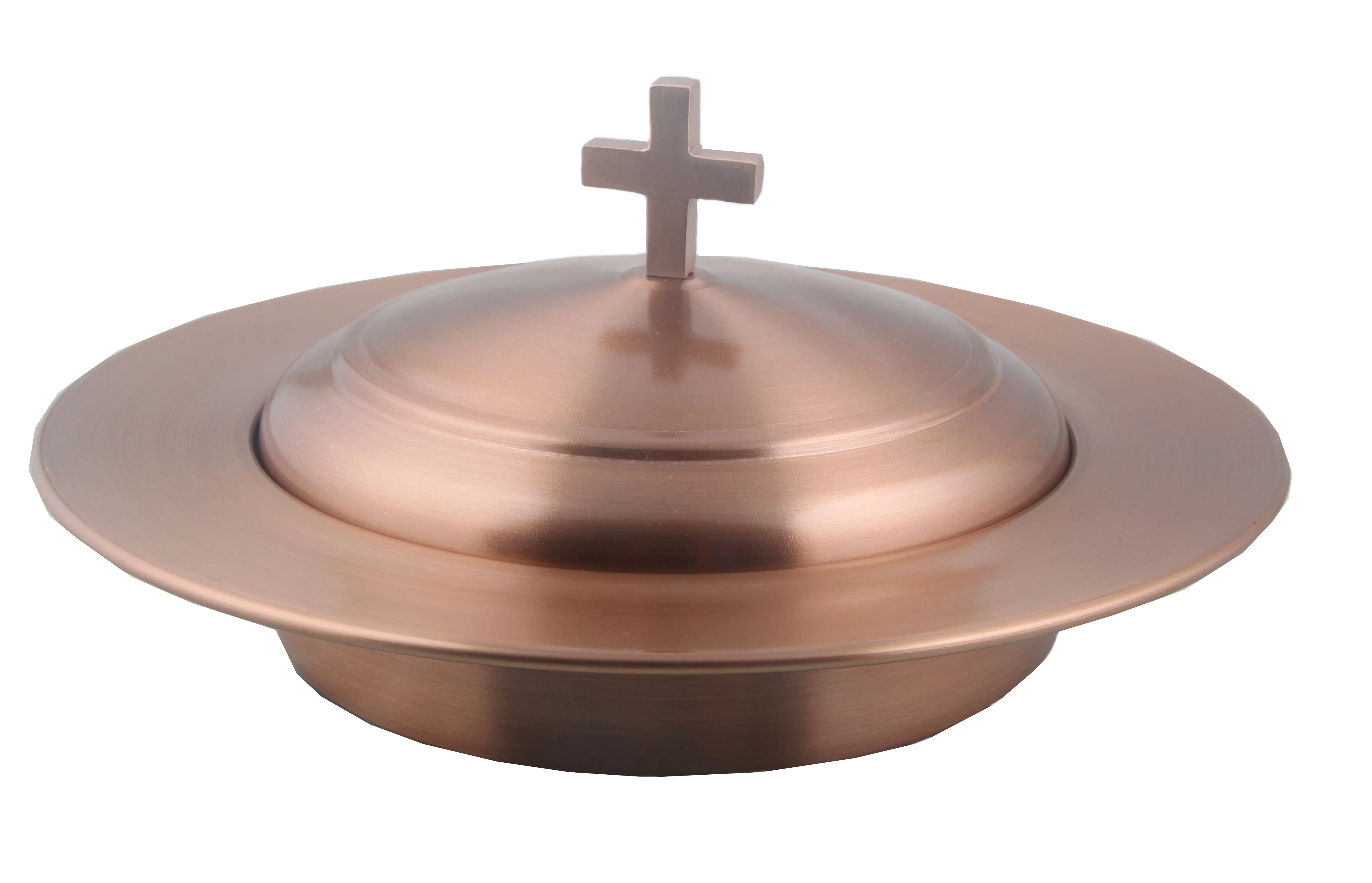 Communion Ware 5 Holy Wine Serving Trays with a Lid & 3 Stacking Bread Plates with a Lid Stainless Steel - (Copper)