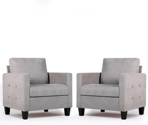 xrboomlife Mid-Century Modern Accent Chairs Set of 2  Comfy Upholstered Reading Accent Chair Small Spaces  Button Tufted Armchair Sofa Chairs for Living Room  Bedroom  Office (Dark Grey)
