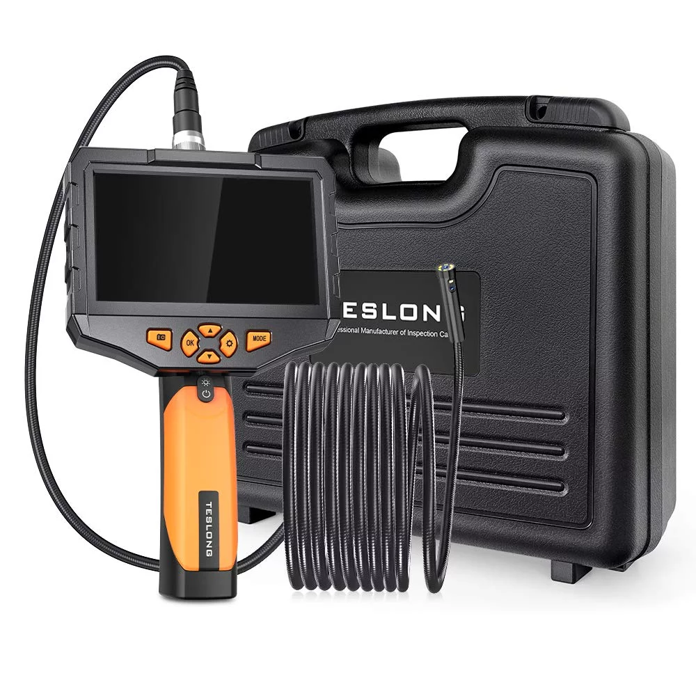 Teslong Industrial Endoscope with Light, 8mm 1080P HD Digital Borescope Inspection Camera 5 Inch LCD Screen IP67 Waterproof Snake Camera with Semi-Rigid Cable, 32GB Card and Helpful Tool