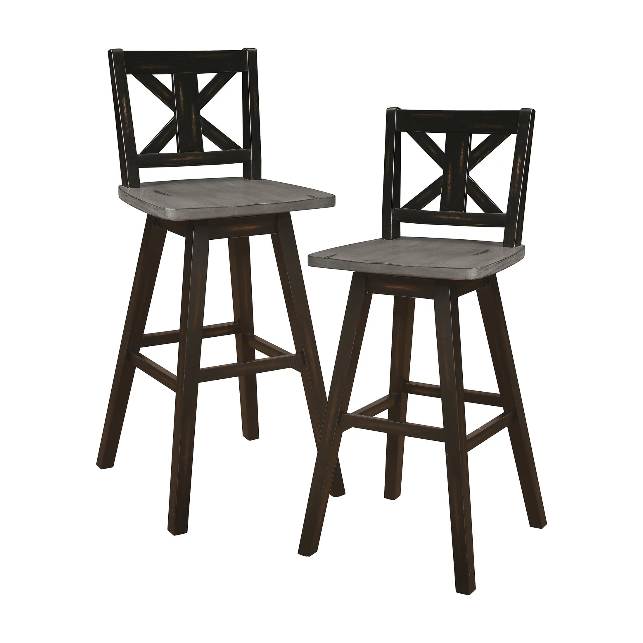 OakvillePark Roscoe Swivel Pub Height Barstool (Set of 2), Black/Gray