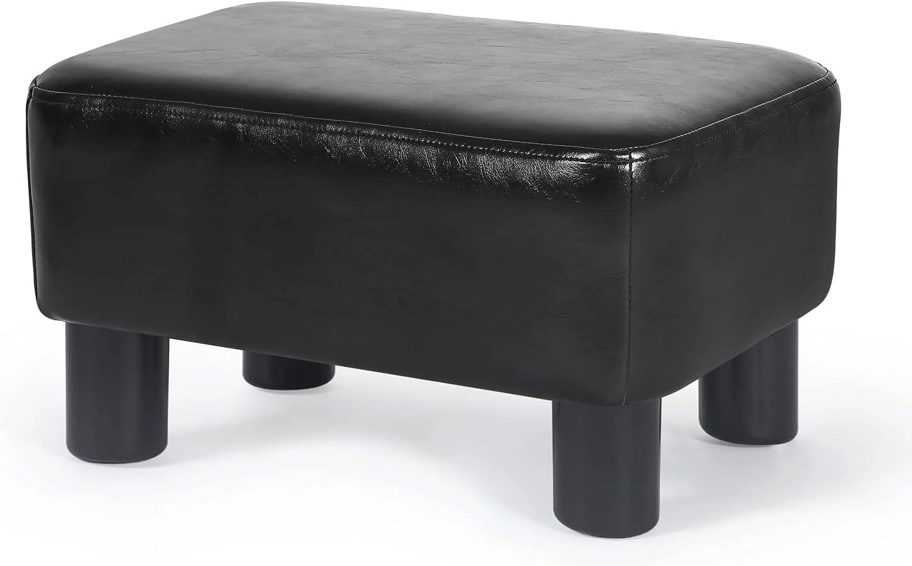 Footrest Ottoman Modern Small Rectangular Faux Leather Footstools For Living Room Bedroom Office, Black