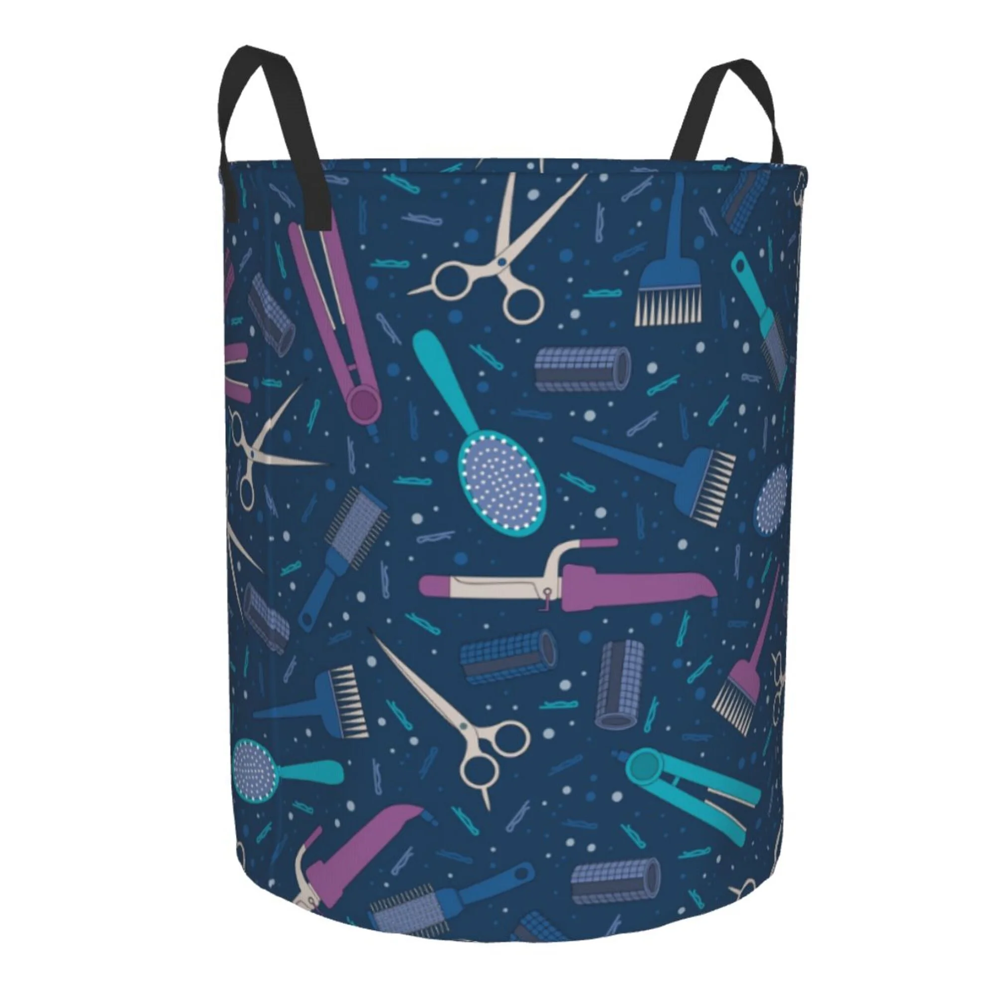 TEQUAN Waterproof Laundry Hampers, Hairdressing Tools Hair Stylist Salon Pattern Clothes Storage Basket with Handle (S)