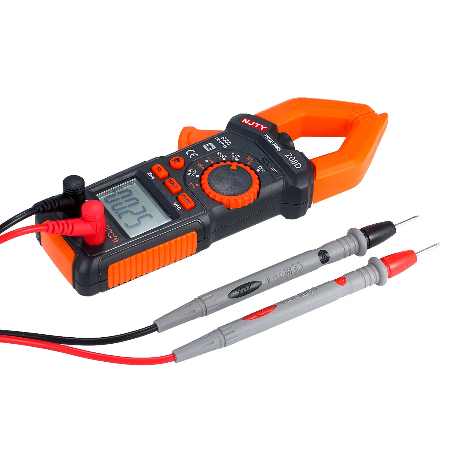 Njty 600A Ac/Dc Digital Clamp Meter with Temperature Auto Ranging Multimeter with Audible Continuity Beep True-Rms Clamp Meter with Diode/Ncv/Voltage/Current/Resistance/Frequency/Capacitance