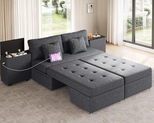 YITAHOME Queen Size Sleeper Sofa, 5-in-1 Convertible Sofa Bed Couch with 2 Storage Cabinets and USB Ports, 100