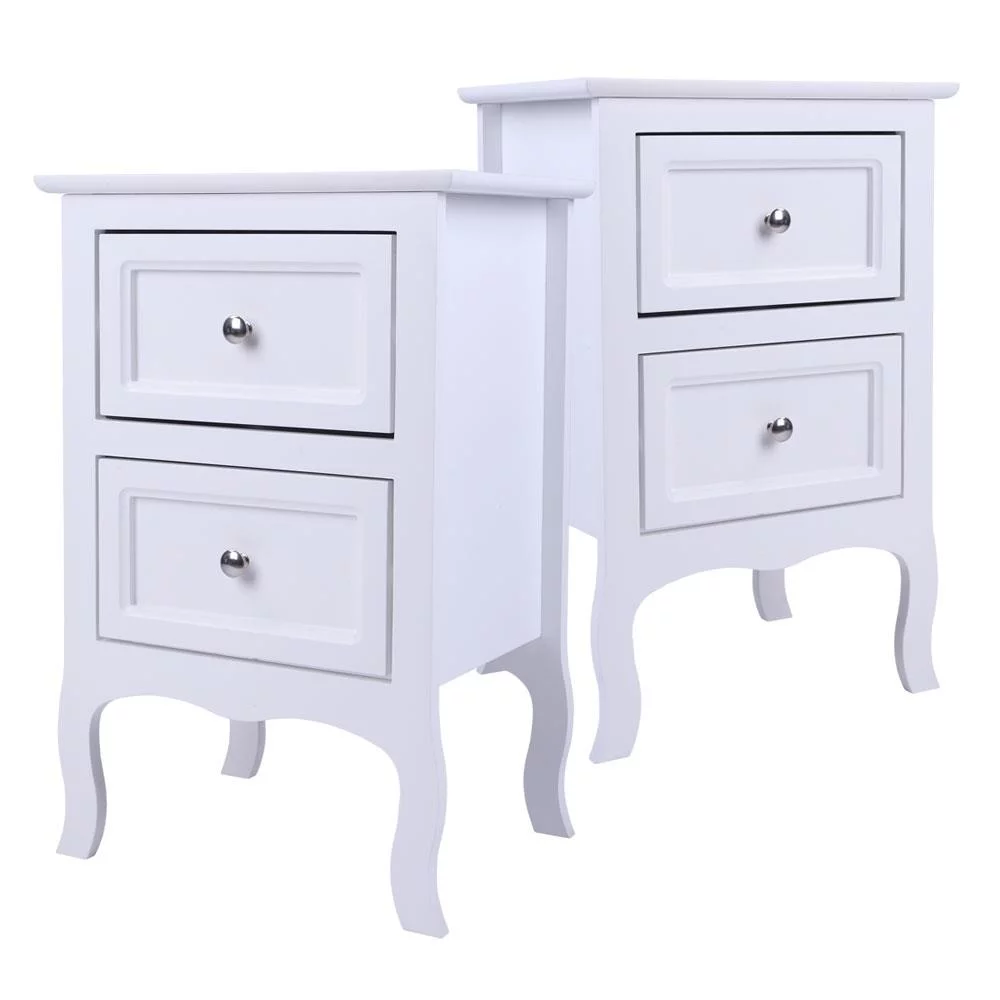 Zimtown 2 PCS Night Stand with Drawer,Wood Bedside End Table Organizer/Accent Table,Bedroom White Night Table,White