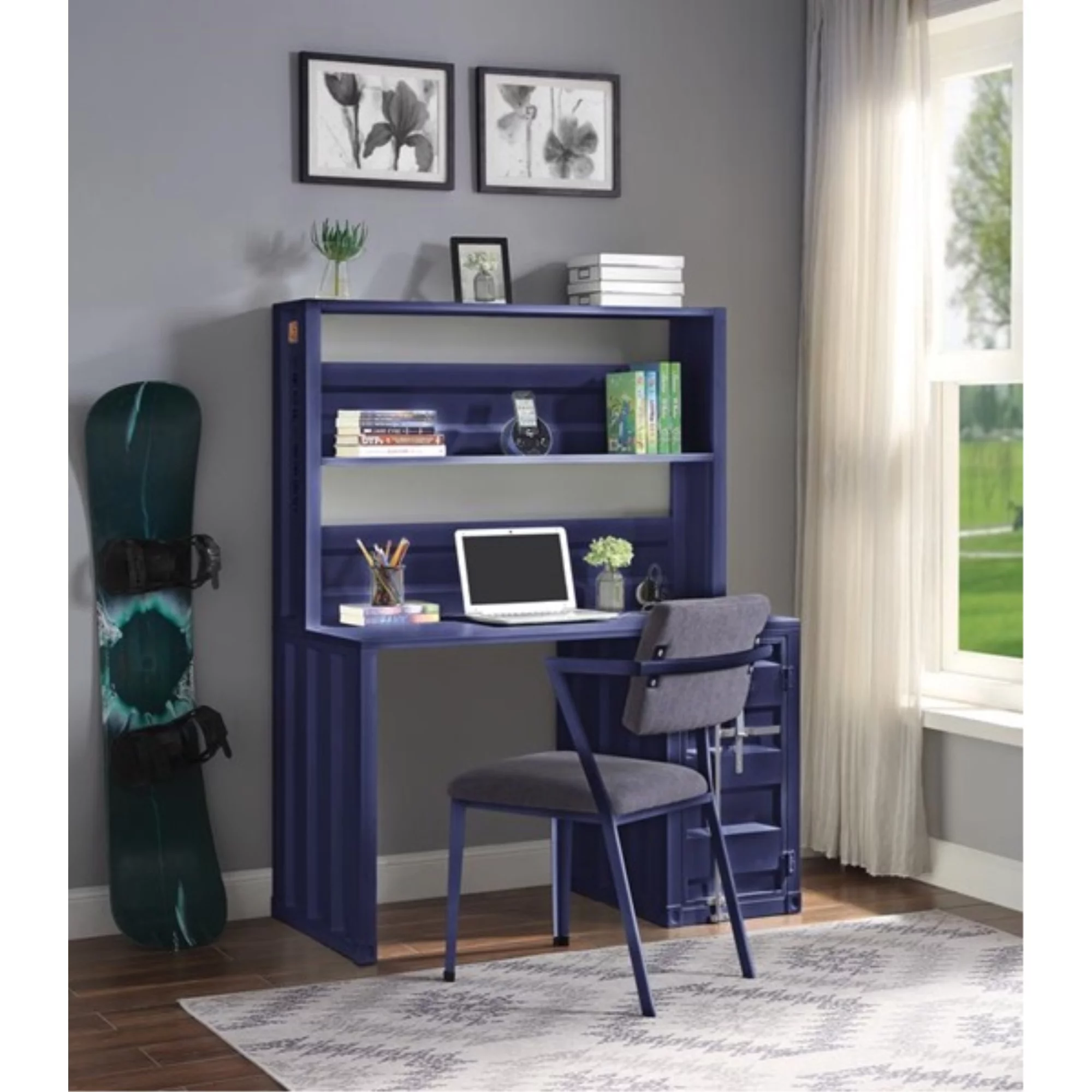 Ergode Desk & Hutch Blue