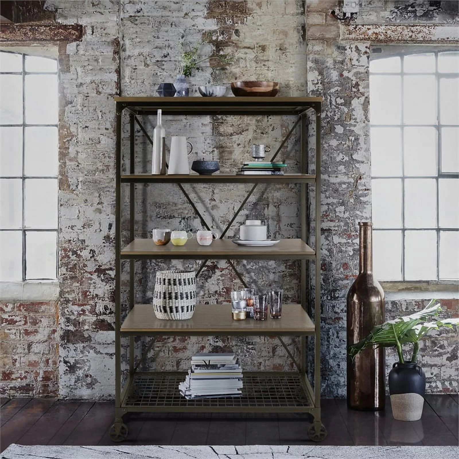 Home Elegance 5099-17 72 x 18 x 40 in. Millwood Bookcase - Distressed Ash