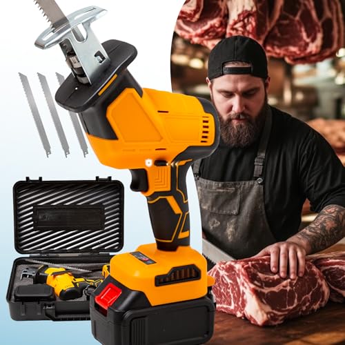 Brushless Motor Electric Meat and Bone Saw, 3000mAh Handheld Butchering Tool with （3 Upgraded Blades）- Home Butcher Saw Kit with 1 toolbox, 1 Battery