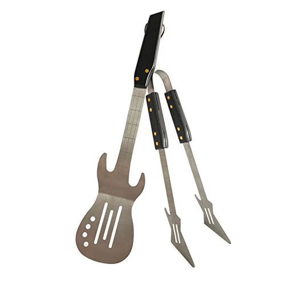 PEPKICN Rock Guitar Style Heavy Duty Stainless Steel 2-Piece Barbecue Tool Set - Spatula & Tongs with Wooden Handle