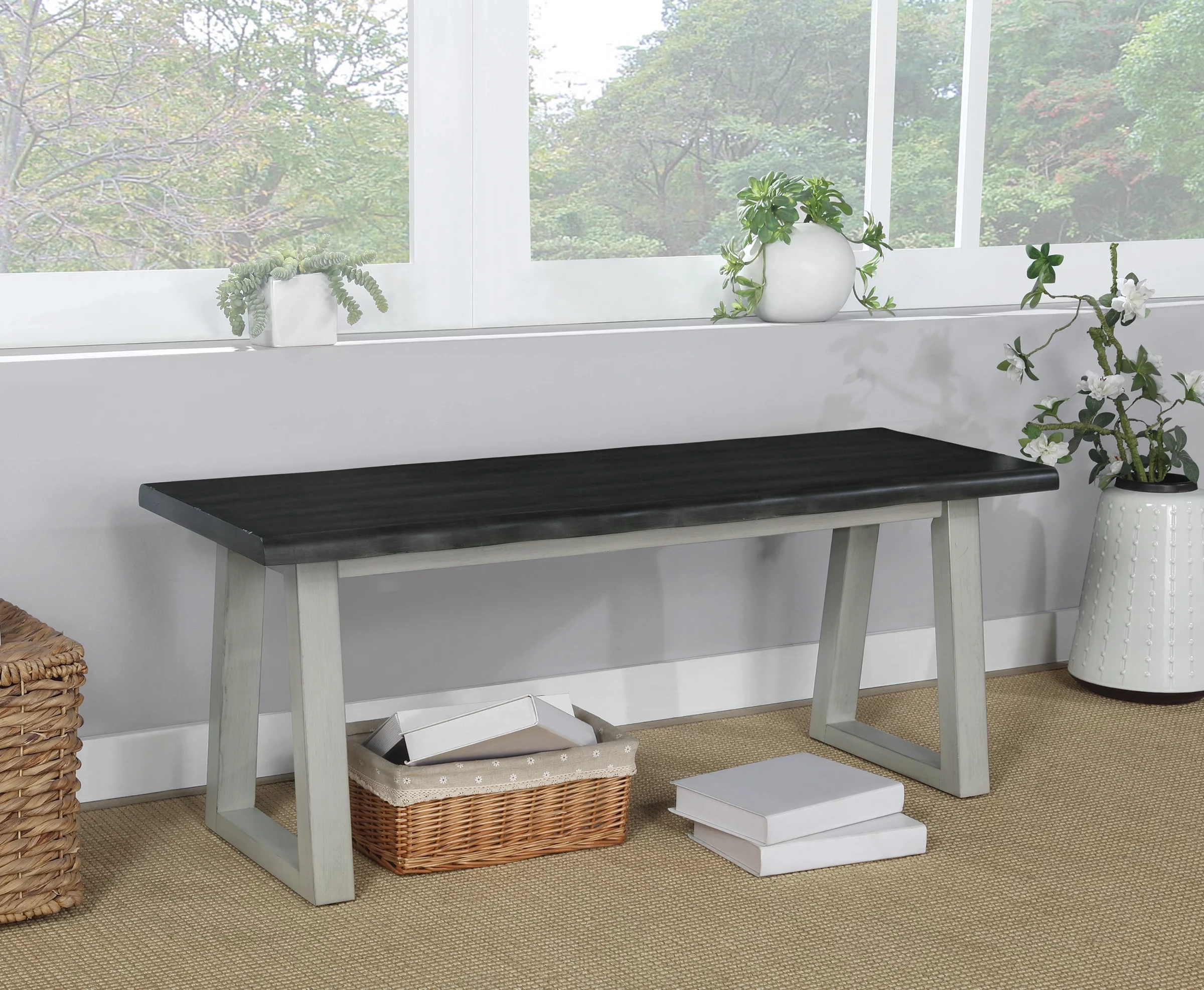 Weston Bench in Charcoal Engineered Wood with Light Gray Base