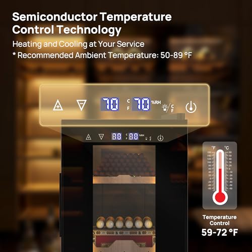 Real Relax 25L Electric Cigar Humidor with Temperature and Humidity Control, Electric Humidor Cabinet for Cigars with Spanish Cedar Wood Divider, Digital Screen & Touch Control Panel, Black