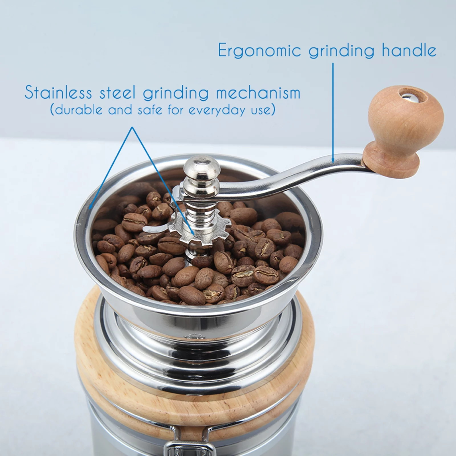 Easyworkz Manual Coffee Grinder with Airtight Canister, Adjustable Setting, Stainless Steel Burr Bean Mill Tool
