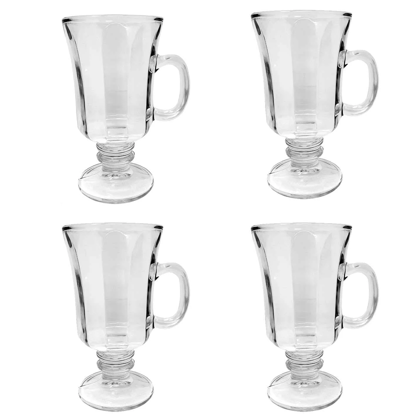 Set of 4 Thick Wall Glass Footed Irish Coffee Glass Mugs 8.25 oz.