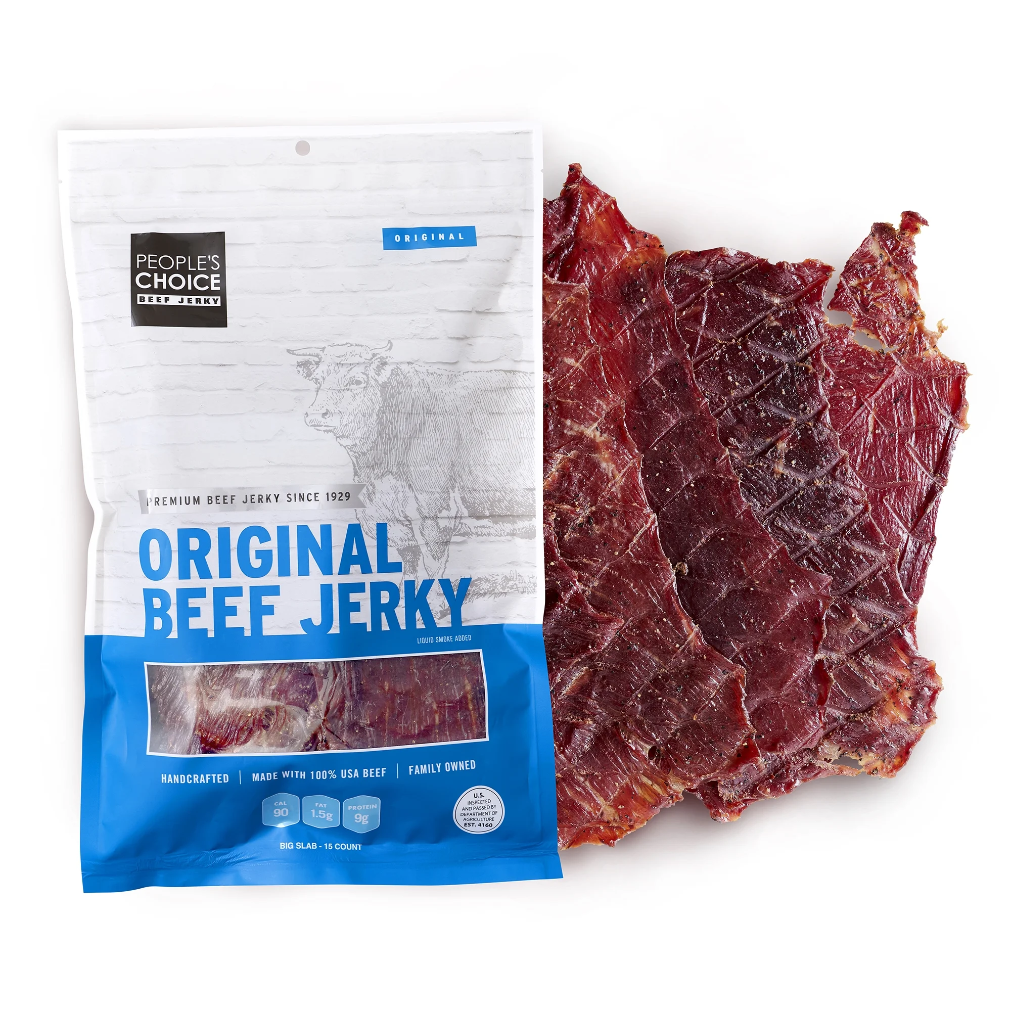 People's Choice Beef Jerky - Classic - Original - Big Slab - Premium Cuts - Thin Sheets - 15 Count, 1 Bag