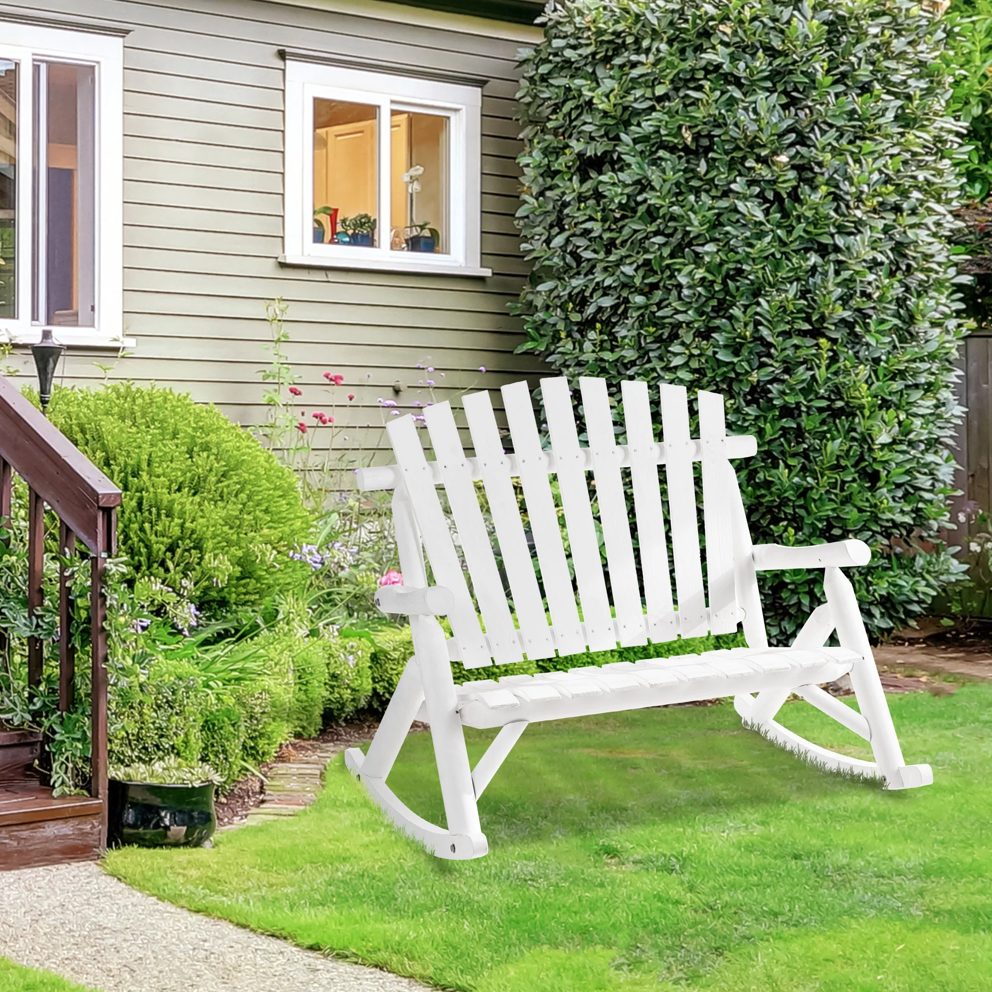 Outsunny 2-Person Wood Rocking Chair, Adirondack Rocker