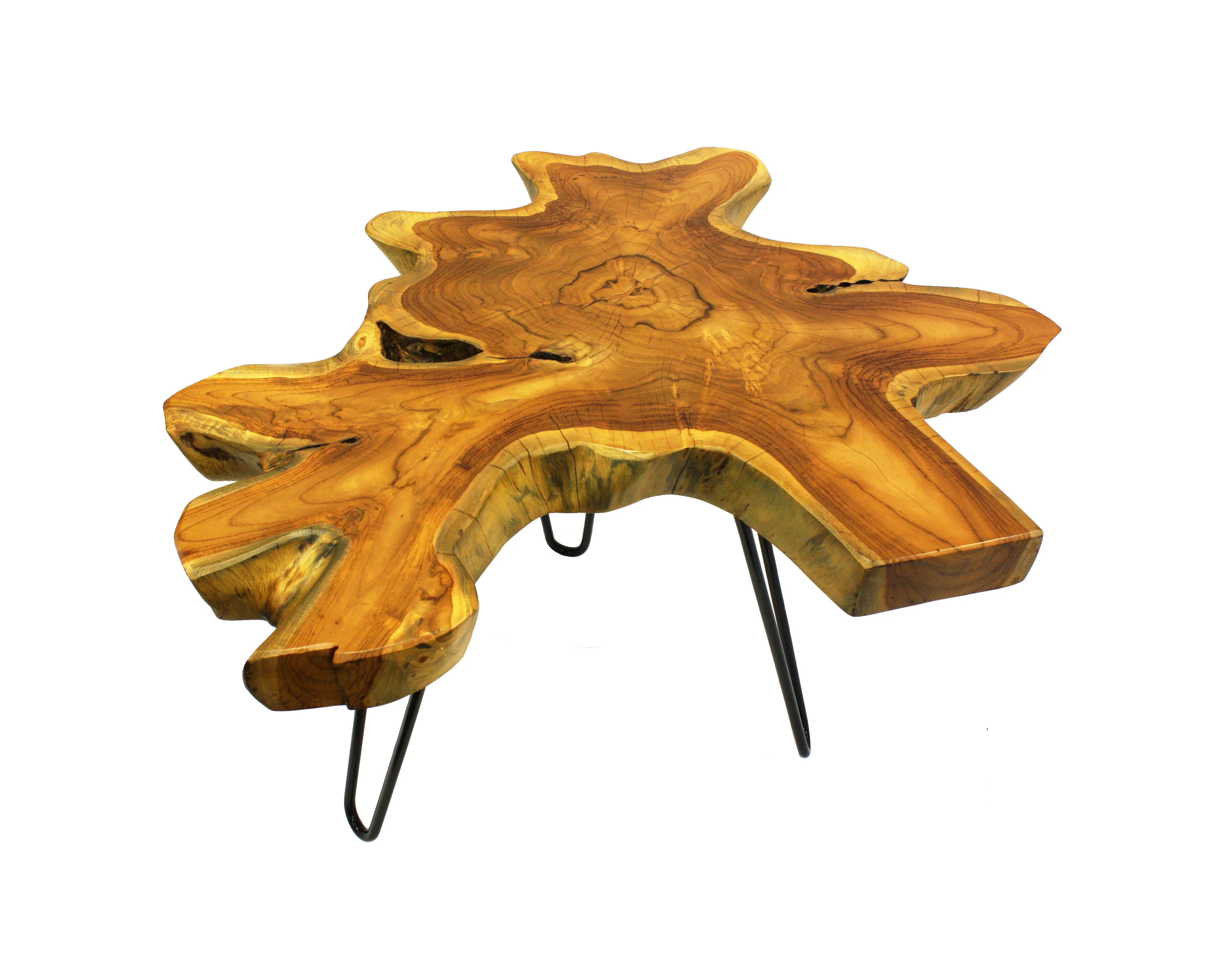 Mountain Woods Live Edge Side Table Hand Made With Selected Organic Brazilian Teak Wood, Natural Finished, 28”X28”X18”