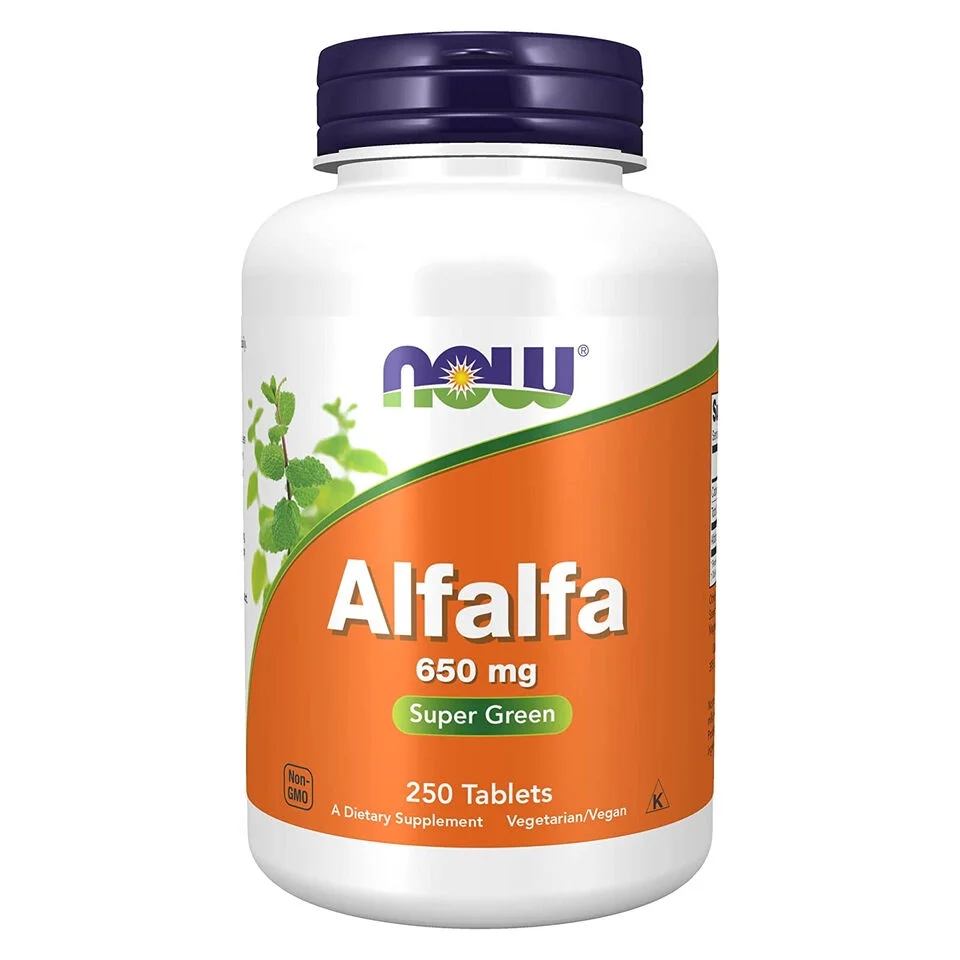 NOW FOODS Alfalfa 650 mg source of Vitamin K, Green Superfoods, 250 Tablets