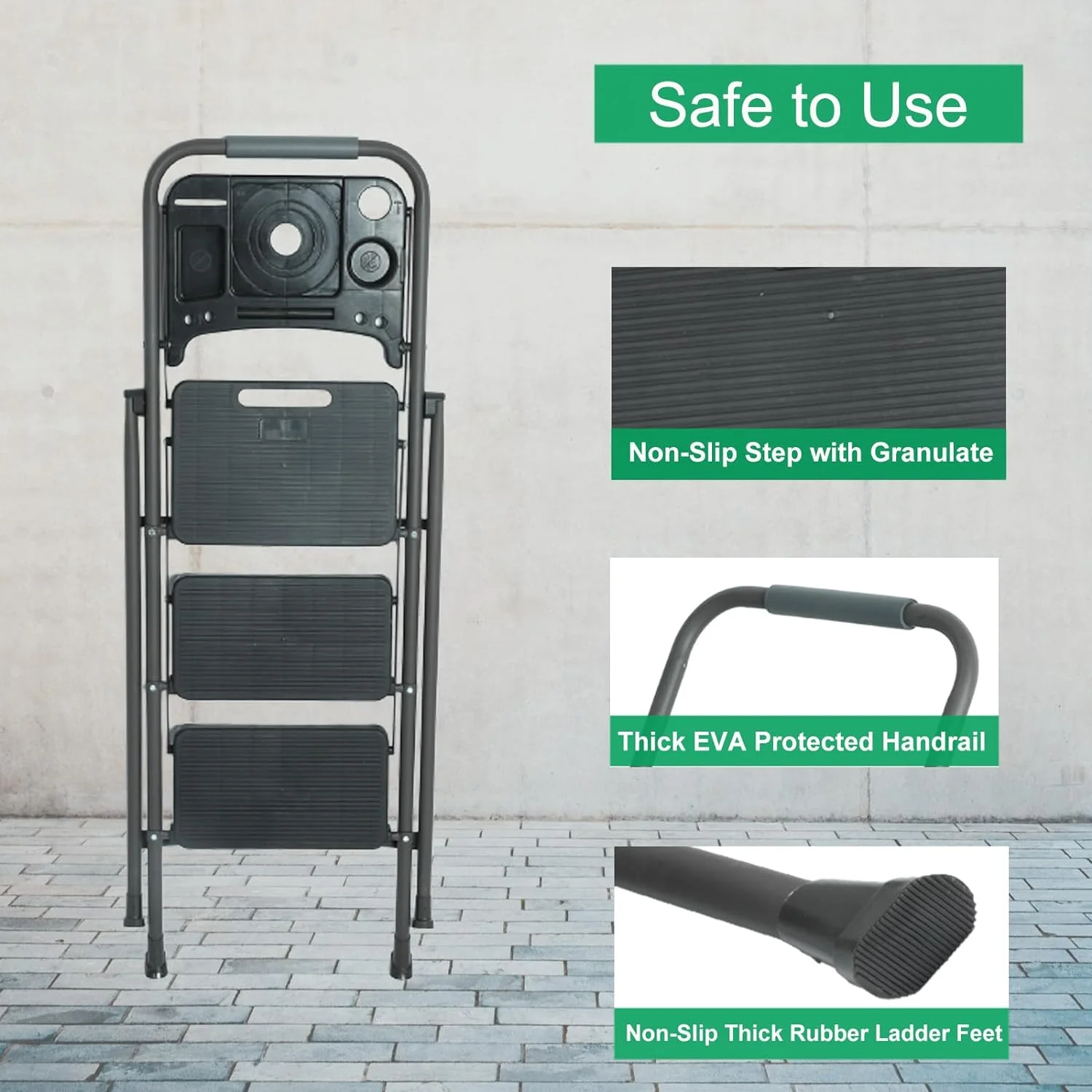 5 Step Ladder with Handrails, Folding Step Stool with Tool Tray Platform, 330lbs Portable Tall Step Labber for Adults for Home Kitchen Library Office