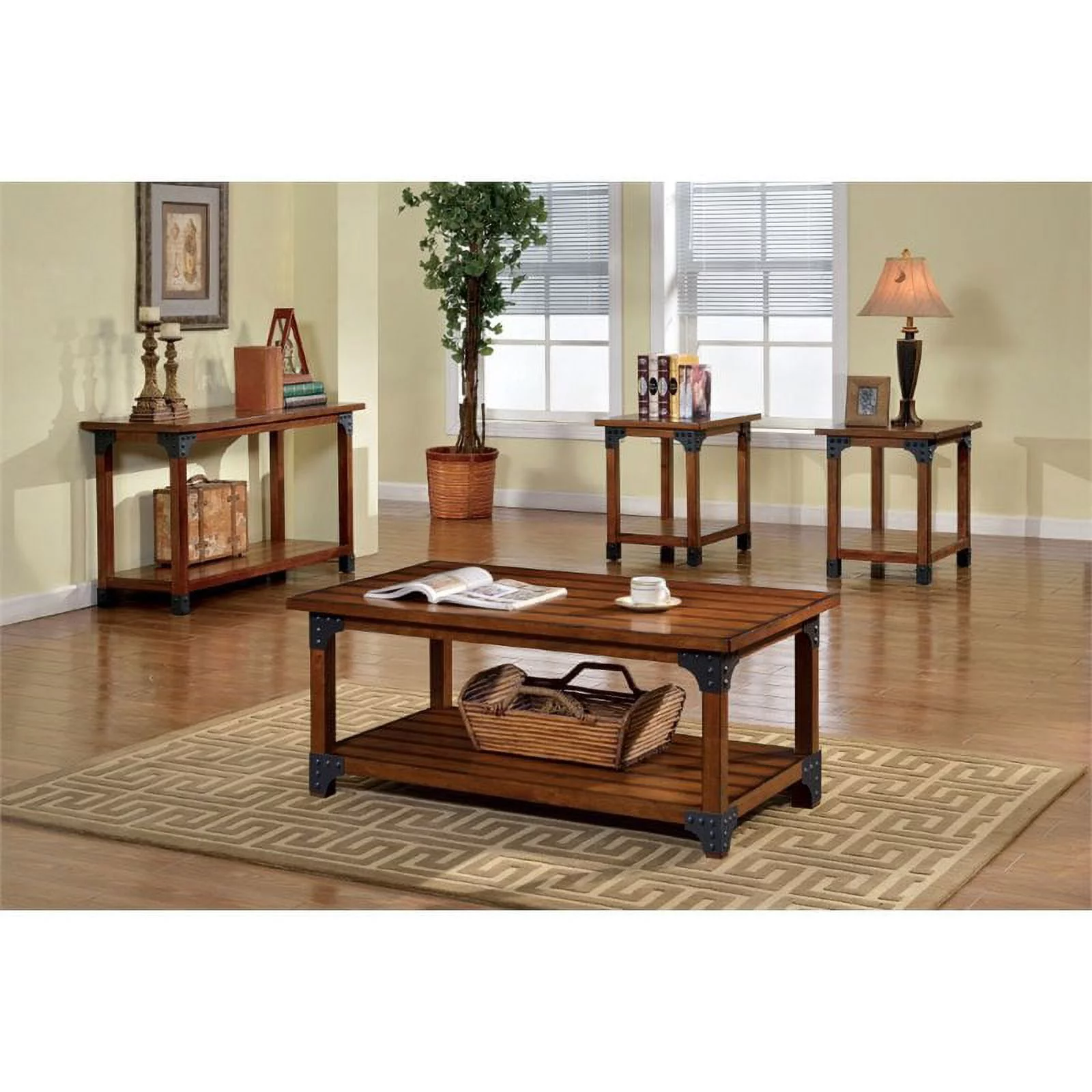 Bowery Hill 3 Piece Coffee Table Set in Antique Oak