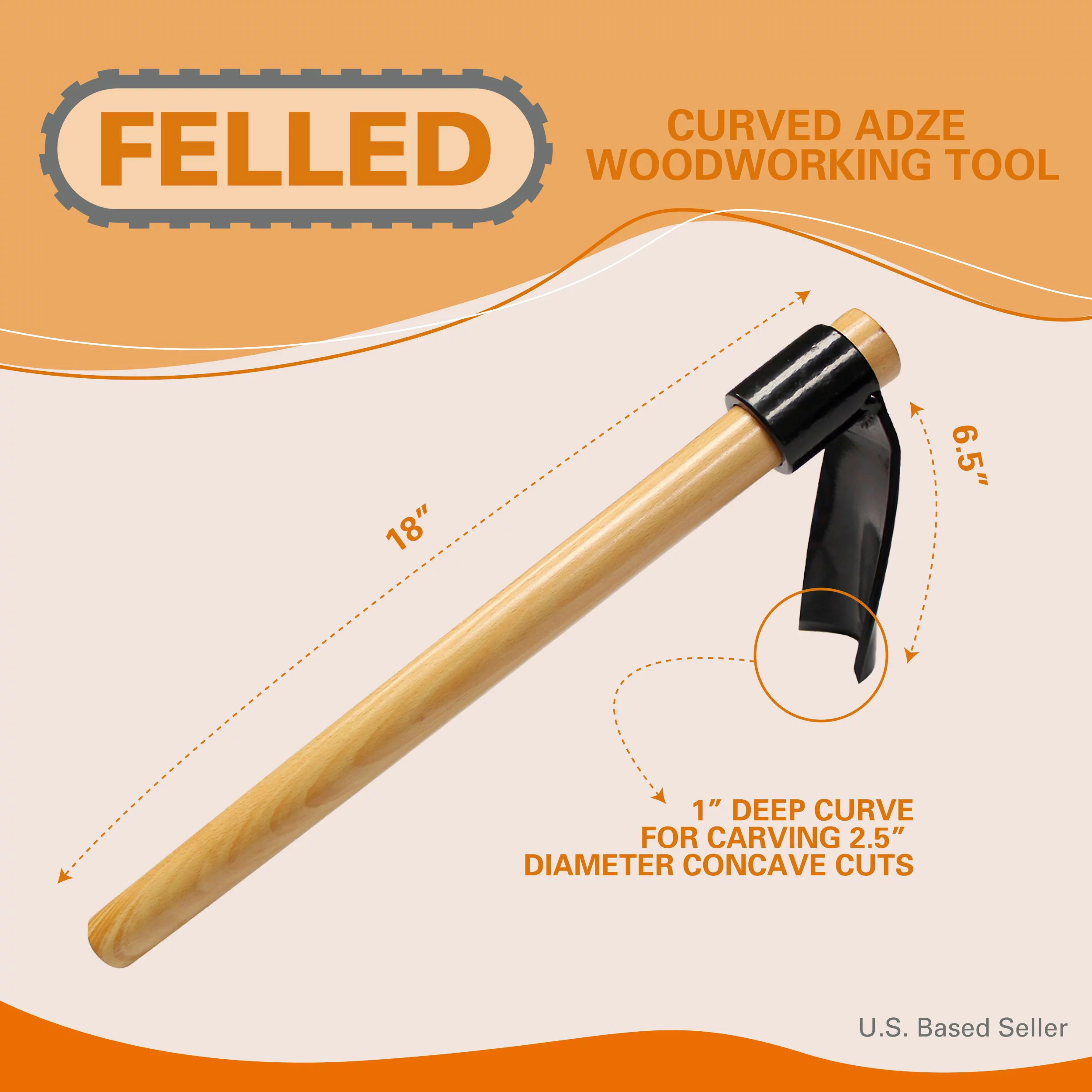 Felled Curved Adze Woodworking Tool Wood Carving Axe with 18 Inch Handle