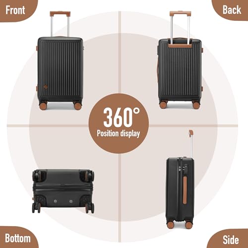 Carry on Luggage with Spinner Wheels, 22x14x9 Airline Approved Carry-on Suitcase, Small Hardside Luggage with TSA Lock,Hard Shell Suitcase,Hard Case for Travel (Black, 20-Inch)