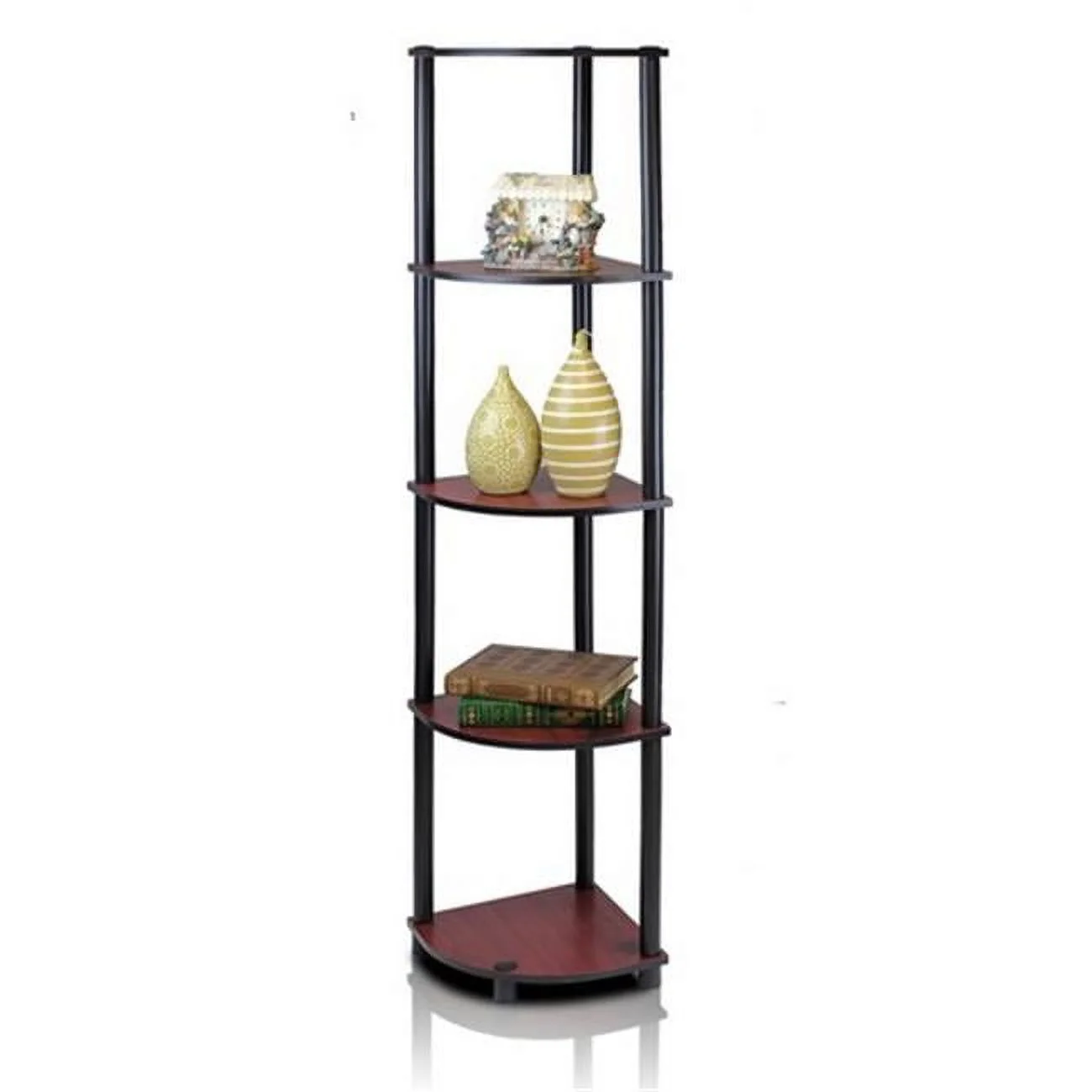 Turn-N-Tube 5 Tier Corner Display Rack Multipurpose Shelving Unit, Dark Cherry & Black - 57.7 x 11.6 x 11.6 in.