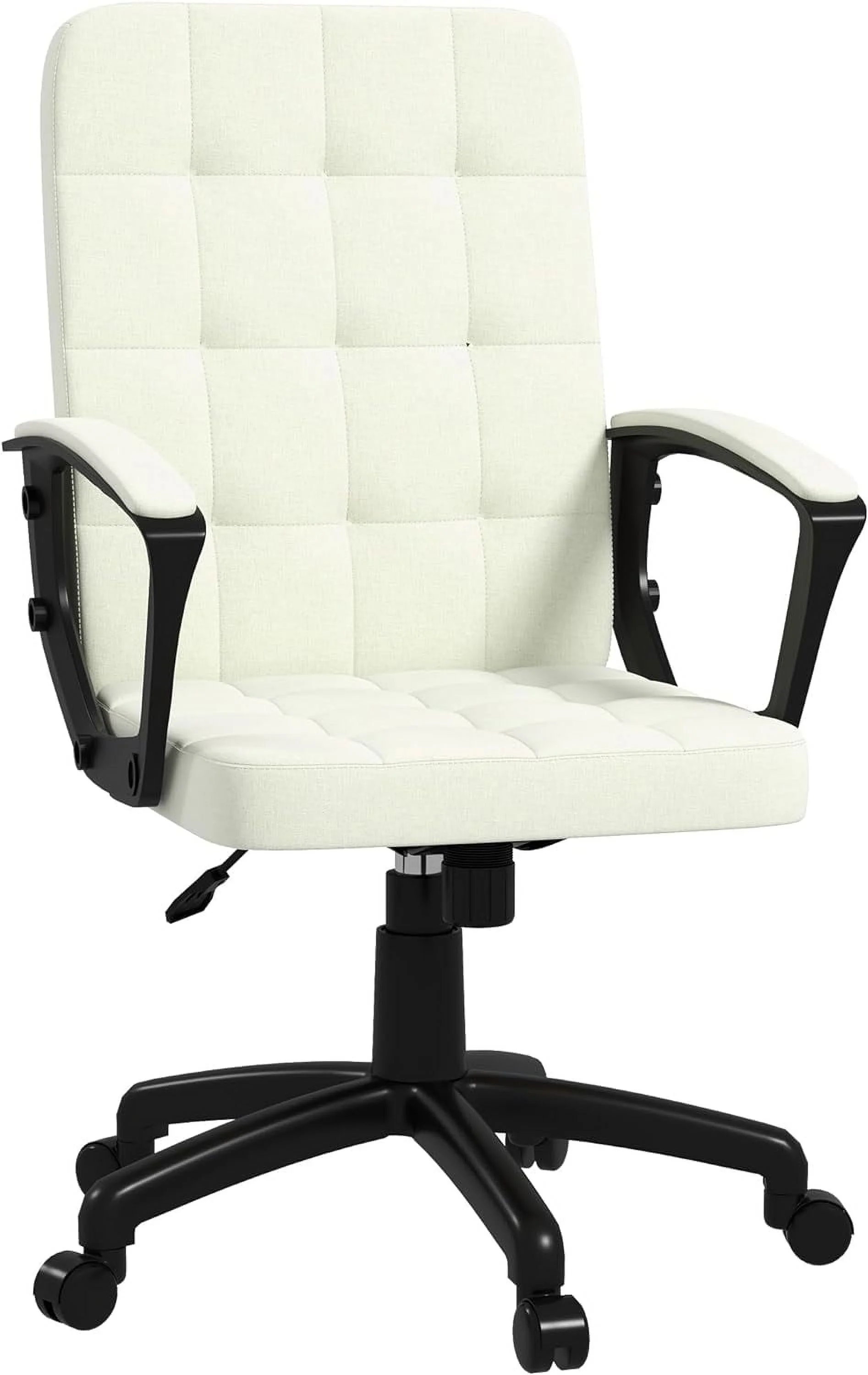 Fabric Office Chair, Computer Desk Chair, Swivel Task Chair With Arms, Adjustable Height, Swivel Wheels, Back, Cream White