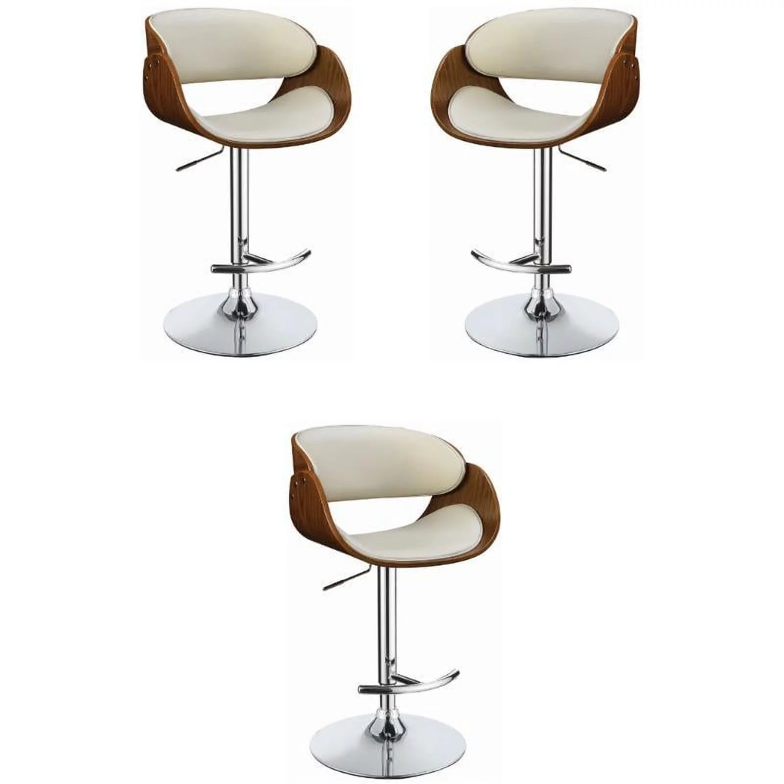 Home Square Adjustable Bar Stool in Ecru and Chrome - Set of 3