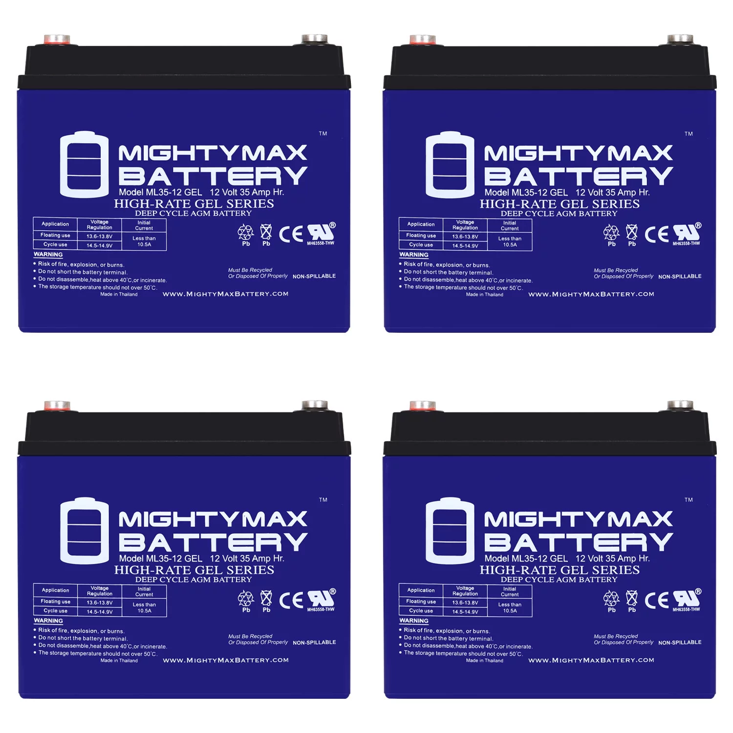 12V 35AH Battery Replaces Suntech Scoota, Scoota Bug Chair - 4 Pack