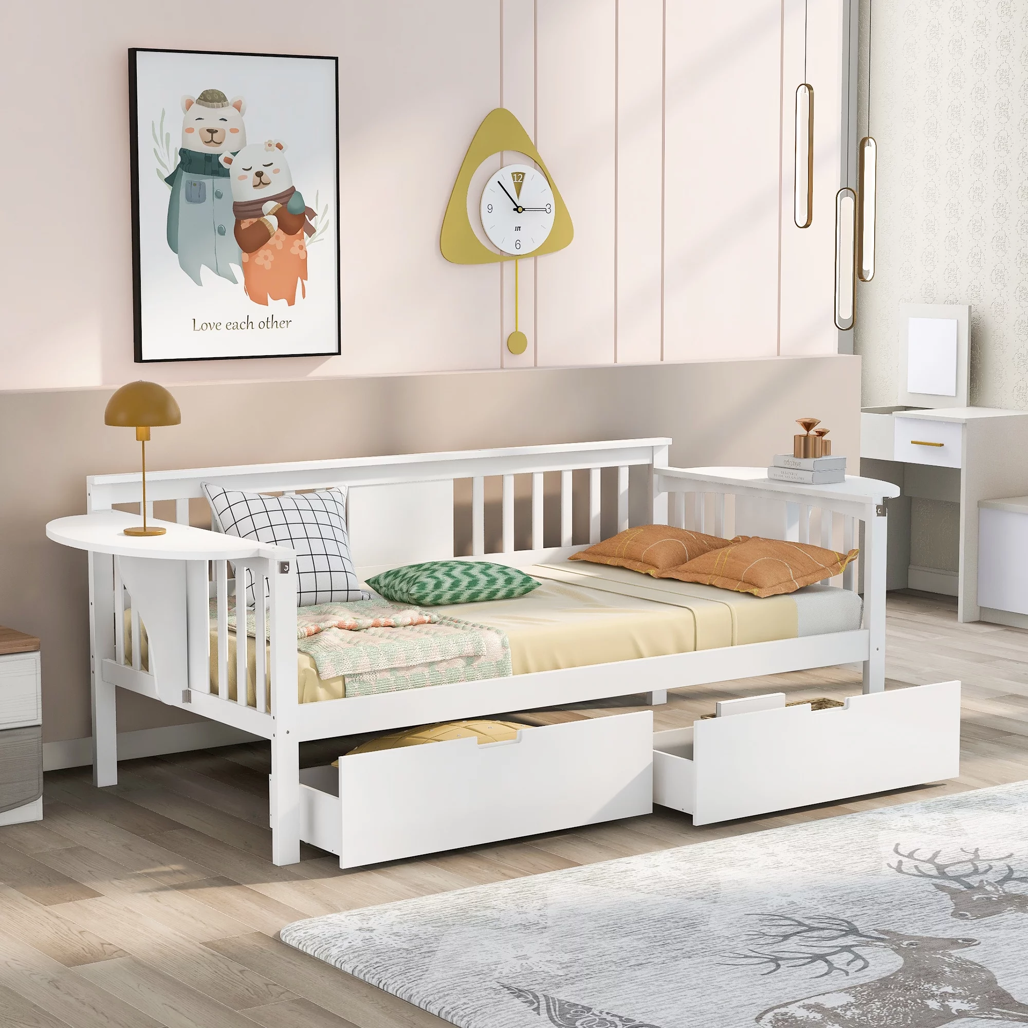 CoSoTower Twin Size Daybed With Two Drawers, Wood Slat Support, White
