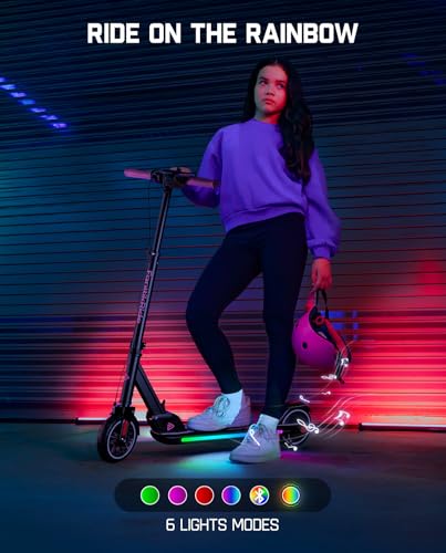 FanttikRide T9 Apex Electric Scooter for Kids 4.3-5.6 ft, 200 W Motor, LED Colorful Lights with Bluetooth Music Speaker, 7/10/12 MPH Digital Display, Adjustable Height, Foldable, Up to 40 mins