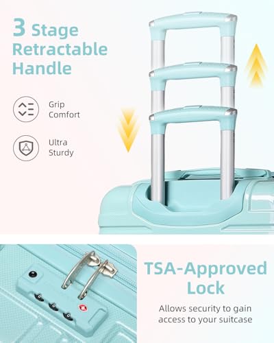 LARVENDER Luggage Sets 3 Piece, 20 Inch Carry on Luggage 22x14x9 Airline Approved Hardside PC+ABS Suitcase Set with Spinner Wheels TSA Lock, Lightweight Luggage Set for Women, Peach Sparkling