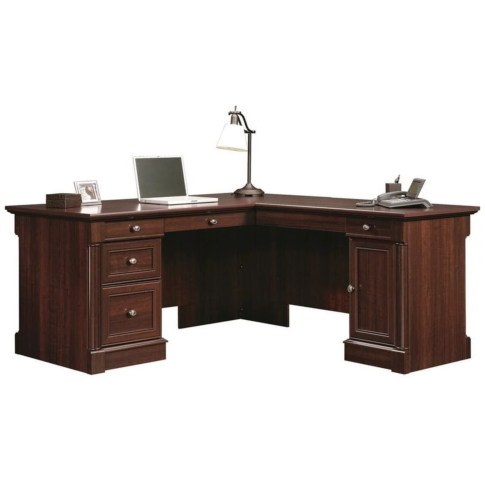 Kingfisher Lane L-Shaped Contemporary Engineered Wood Desk in Select Cherry