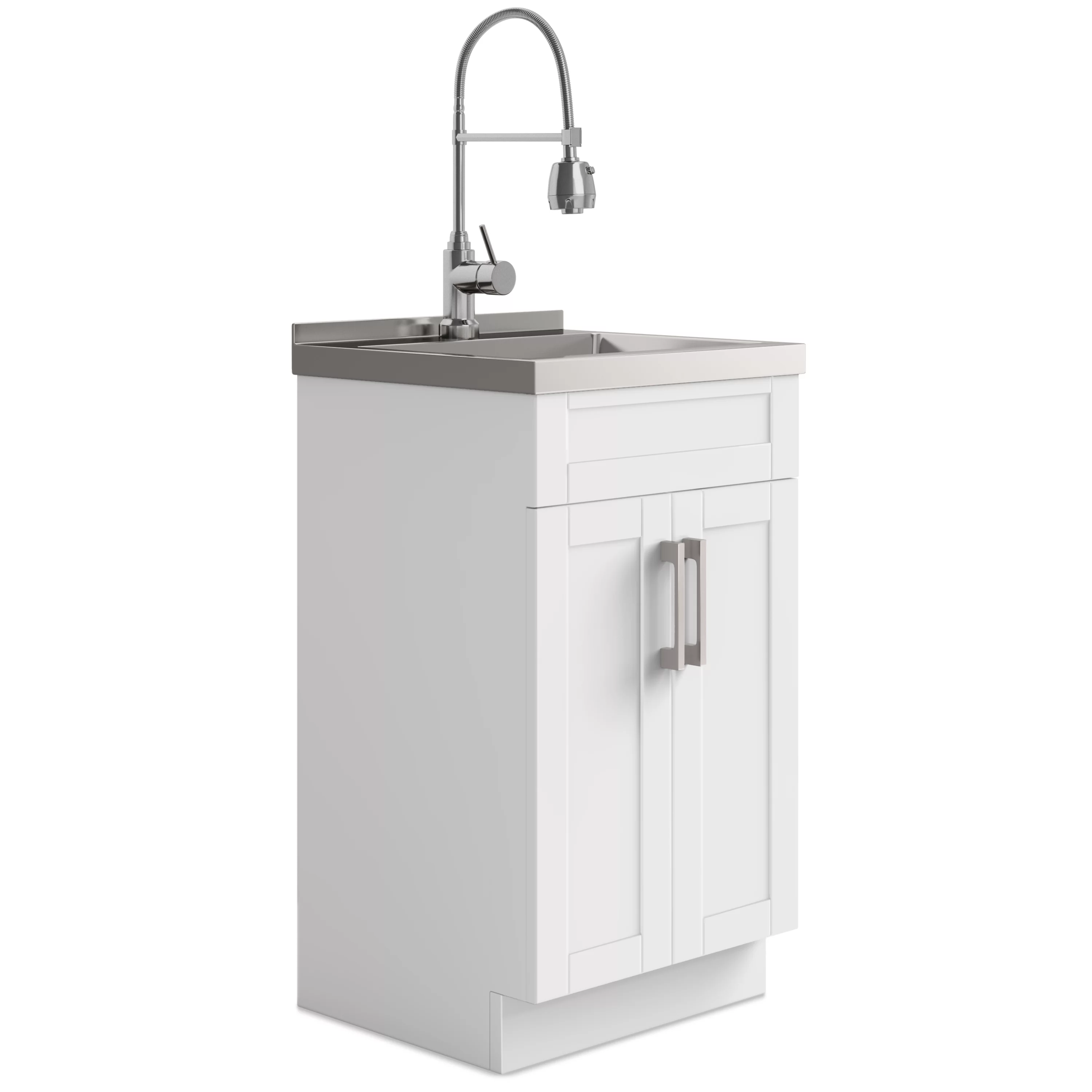 Simpli Home Hennessy Transitional 20 inch Deluxe Laundry Cabinet with Faucet and Stainless Steel Sink in White