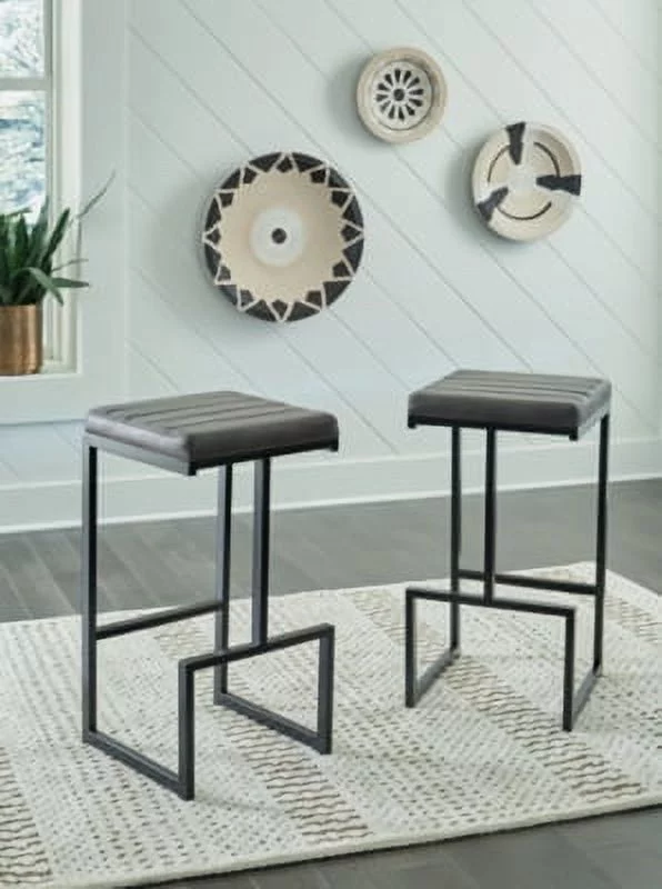 Signature Design by Ashley Strumford Modern Tall Upholstered Barstool with Metal Frame, 2 Count, Black & Gray, 16 W x 16