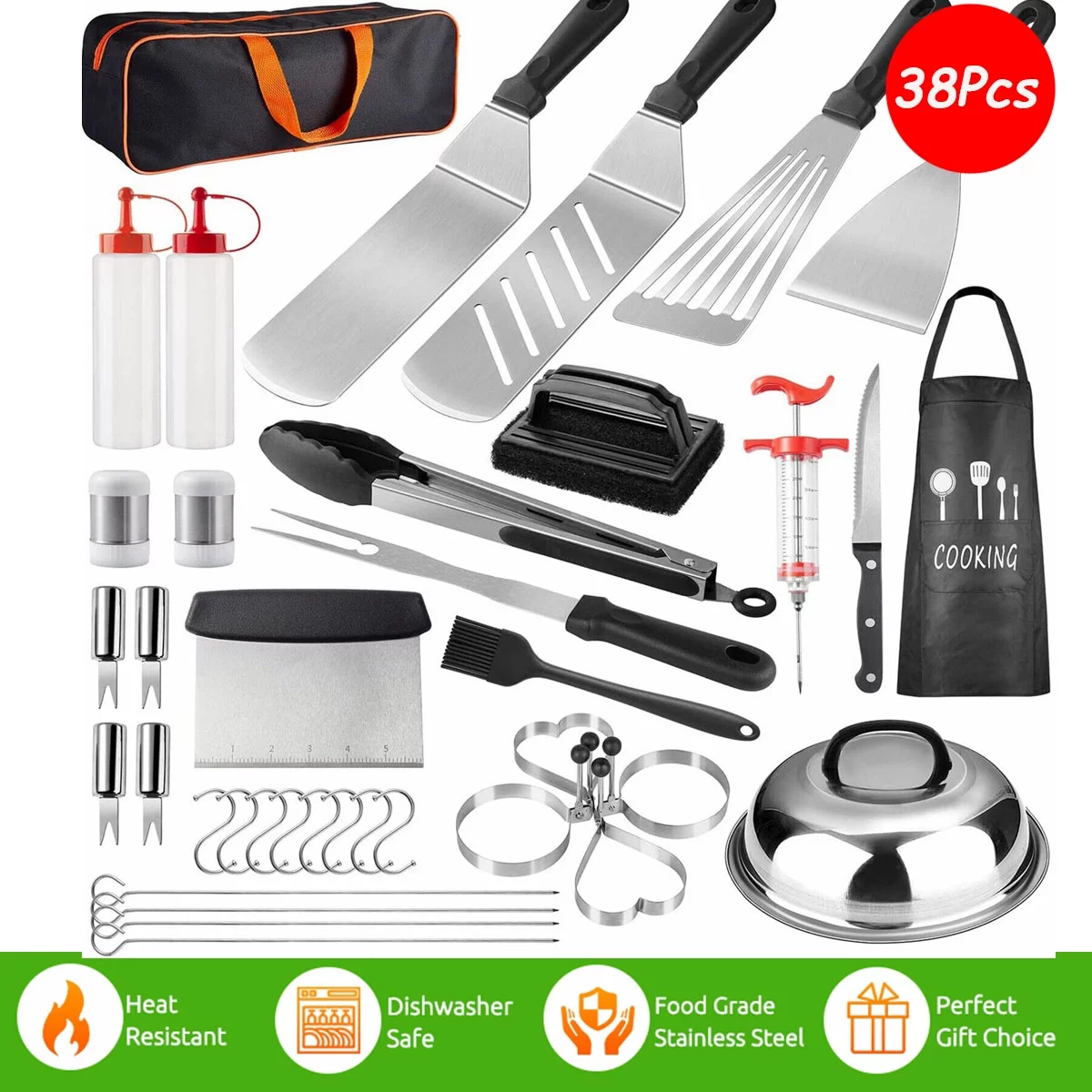 Griddle Accessories Kit, 38PCS Flat Top Grilling Tools Set for Blackstone and Camp Chef,Stainless Steel Grill BBQ Spatula Kit Cooking Utensils Set with Carry Bag for Outdoor Barbecue Camping